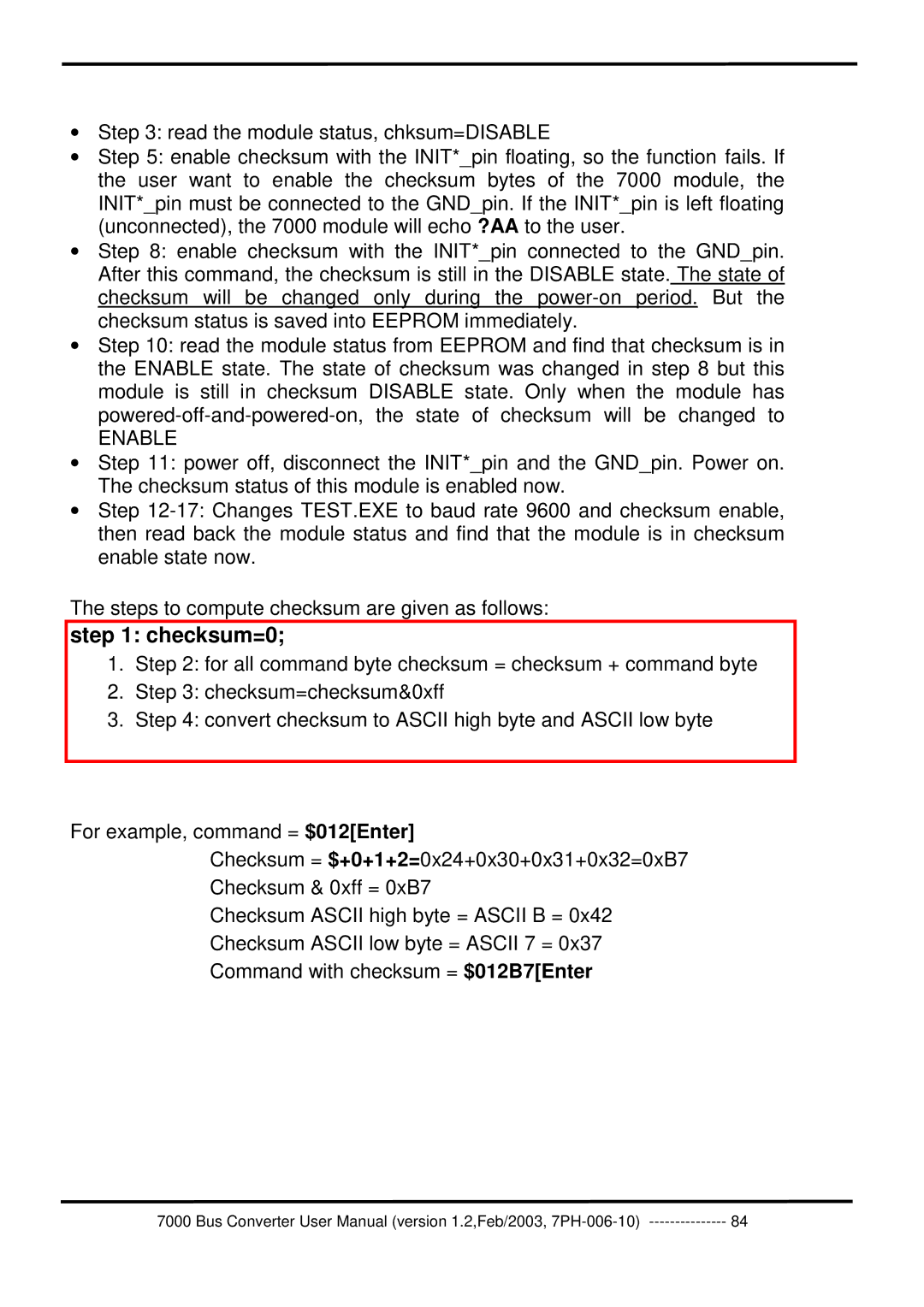 ICP DAS USA 7000 user manual Checksum=0 