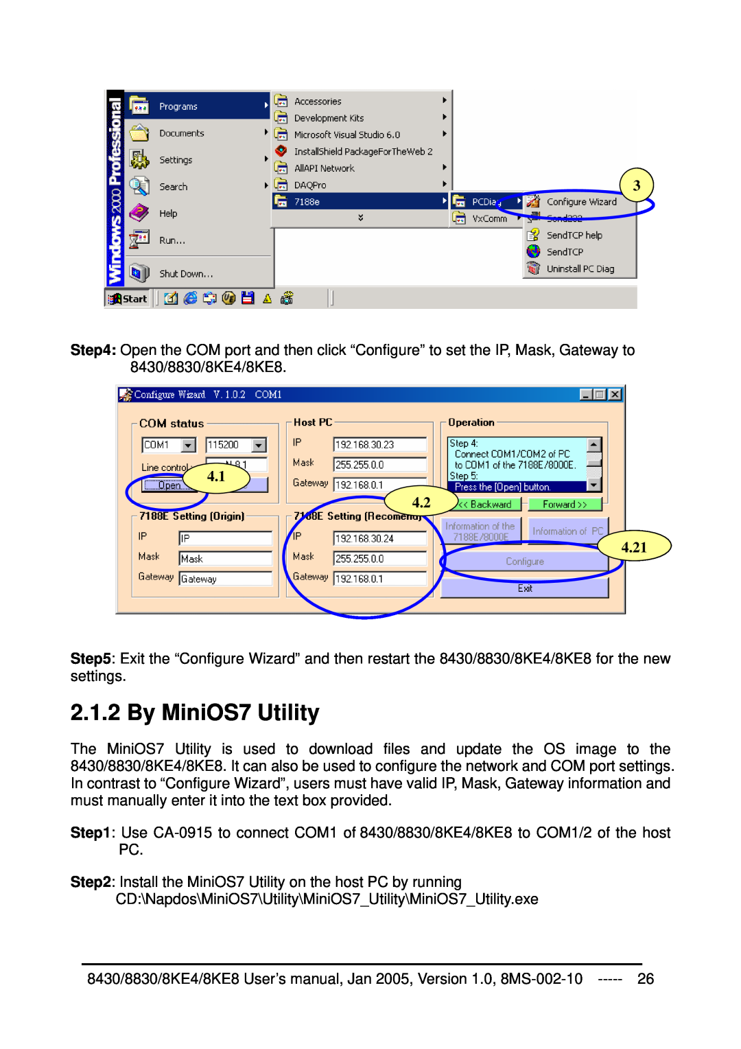 ICP DAS USA 8430, 8KE8, 8KE4, 8830 user manual By MiniOS7 Utility, 4.1 4.2 4.21 