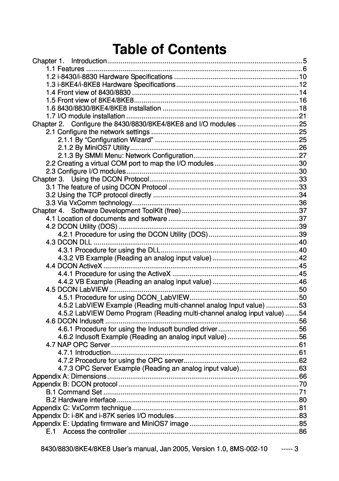 ICP DAS USA 8830, 8KE8, 8KE4, 8430 user manual Table of Contents 