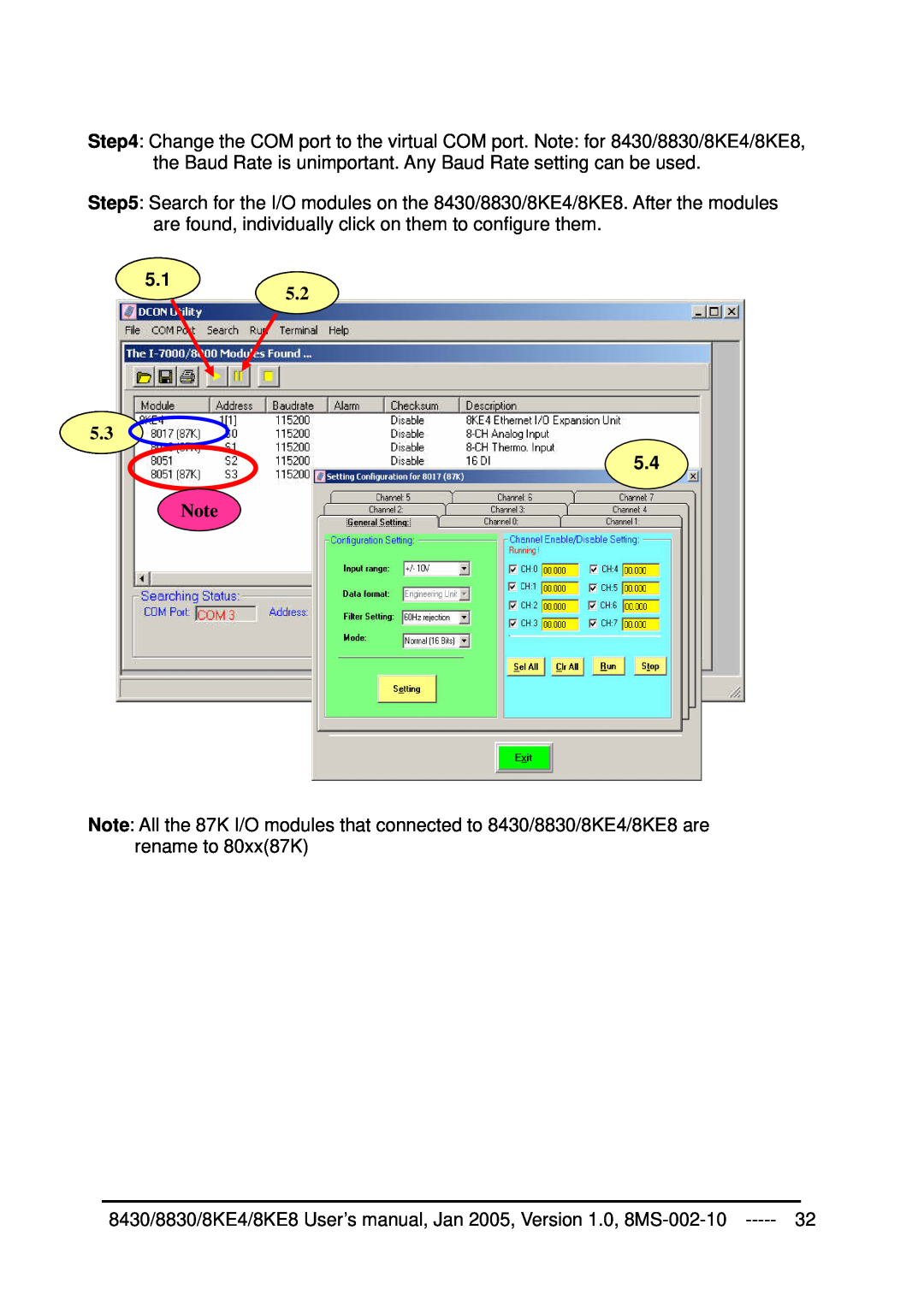 ICP DAS USA user manual 8430/8830/8KE4/8KE8 User’s manual, Jan 2005, Version 1.0, 8MS-002-10 