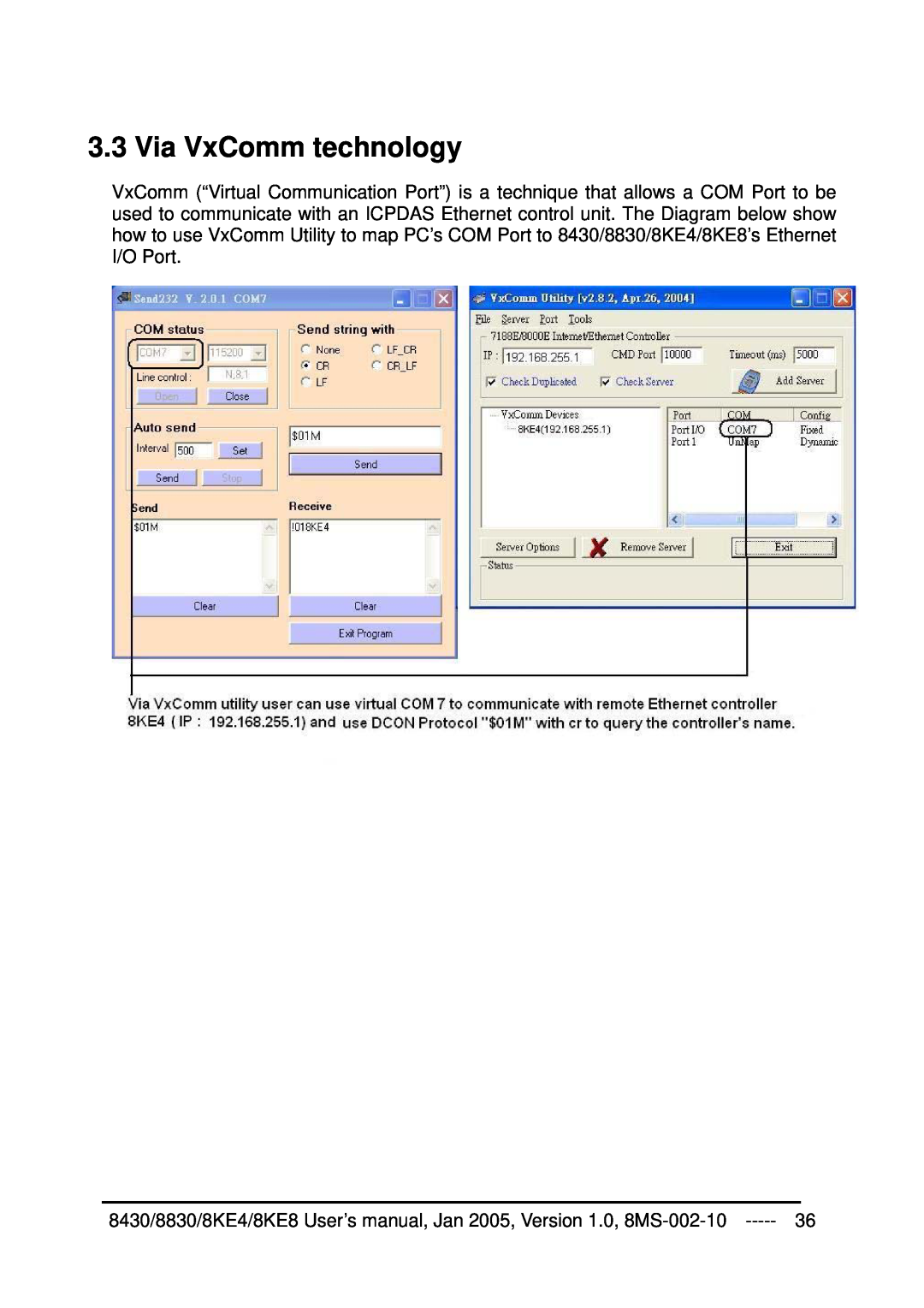 ICP DAS USA user manual Via VxComm technology, 8430/8830/8KE4/8KE8 User’s manual, Jan 2005, Version 1.0, 8MS-002-10 