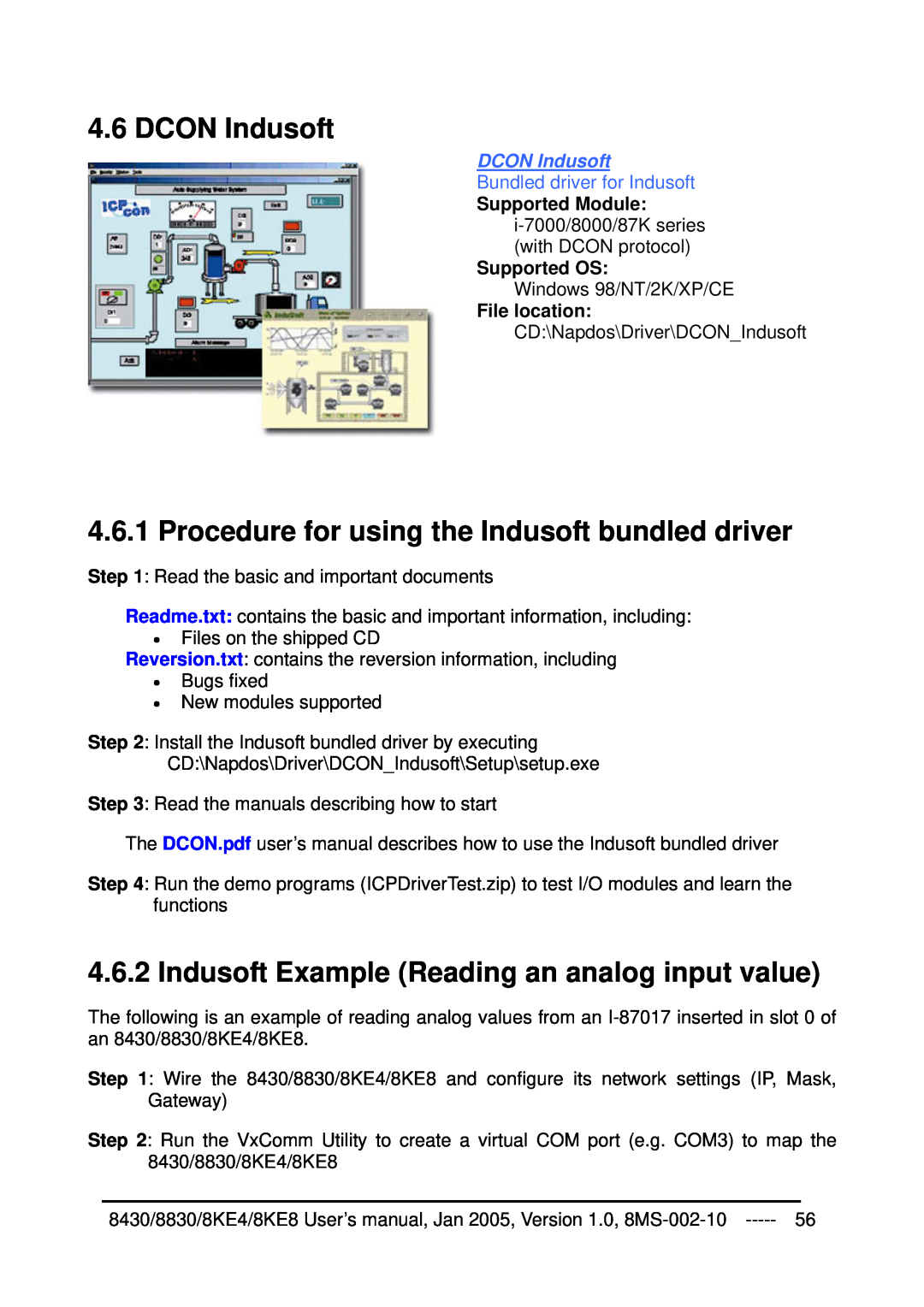 ICP DAS USA 8KE8, 8KE4, 8430 DCON Indusoft, Procedure for using the Indusoft bundled driver, Bundled driver for Indusoft 