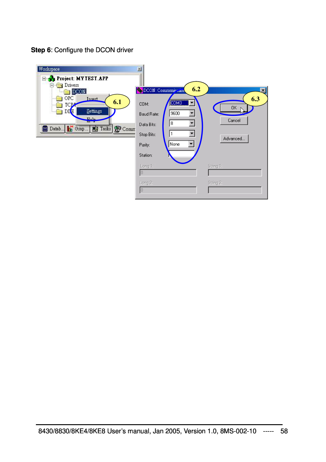 ICP DAS USA user manual Configure the DCON driver, 8430/8830/8KE4/8KE8 User’s manual, Jan 2005, Version 1.0, 8MS-002-10 