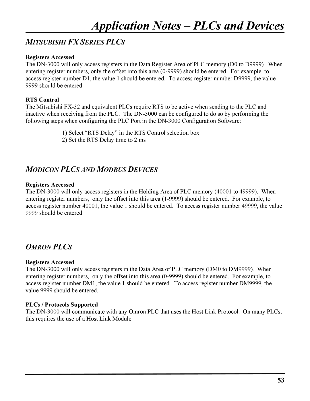 ICP DAS USA DN-3000, DB25, 100-700 PLCS Mitsubishi FX Series Plcs, Modicon Plcs and Modbus Devices, Omron Plcs, RTS Control 