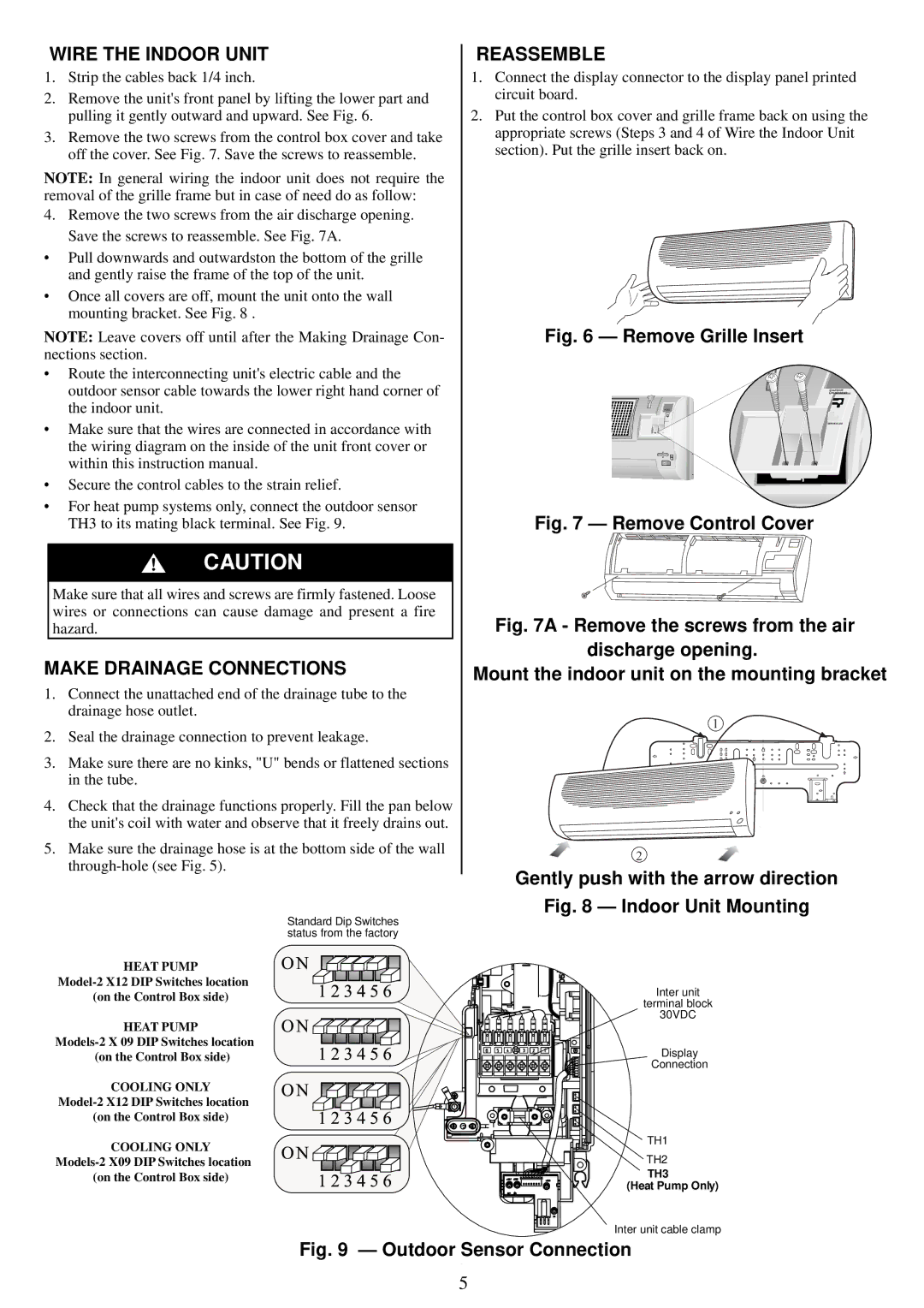 ICP DAS USA DFS2H324J2A, DFS2A318J2A Wire the Indoor Unit Reassemble, Make Drainage Connections, Discharge opening 