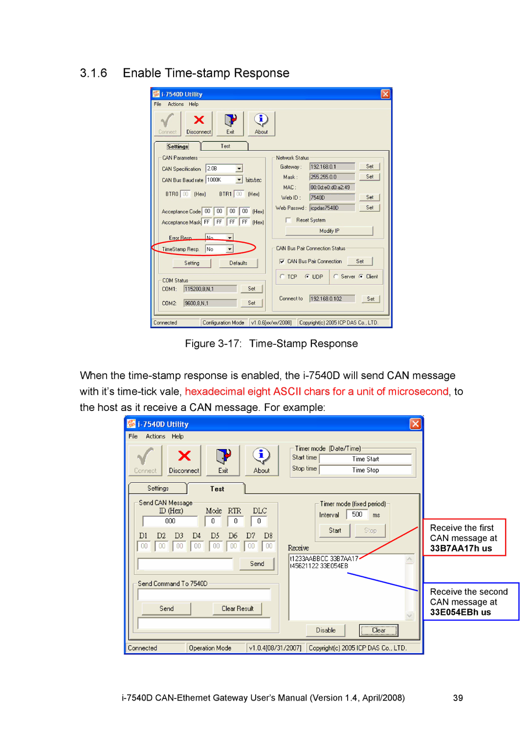 ICP DAS USA I-7540D user manual Enable Time-stamp Response 