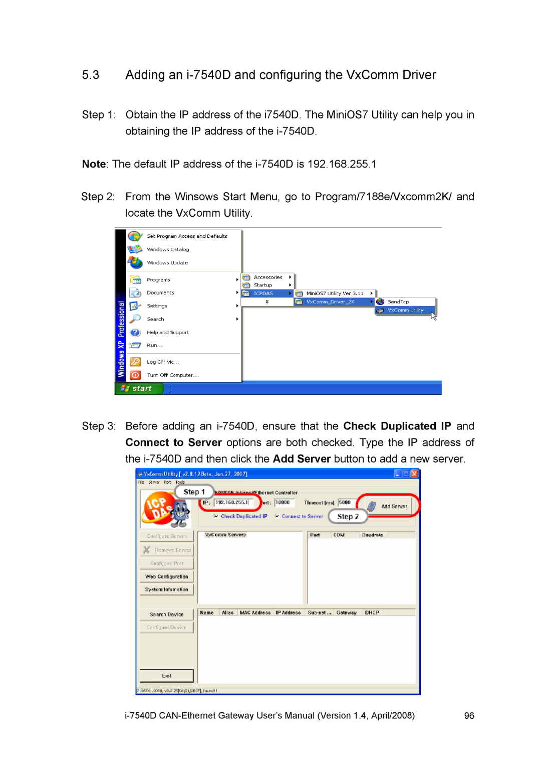 ICP DAS USA I-7540D user manual Adding an i-7540D and configuring the VxComm Driver 