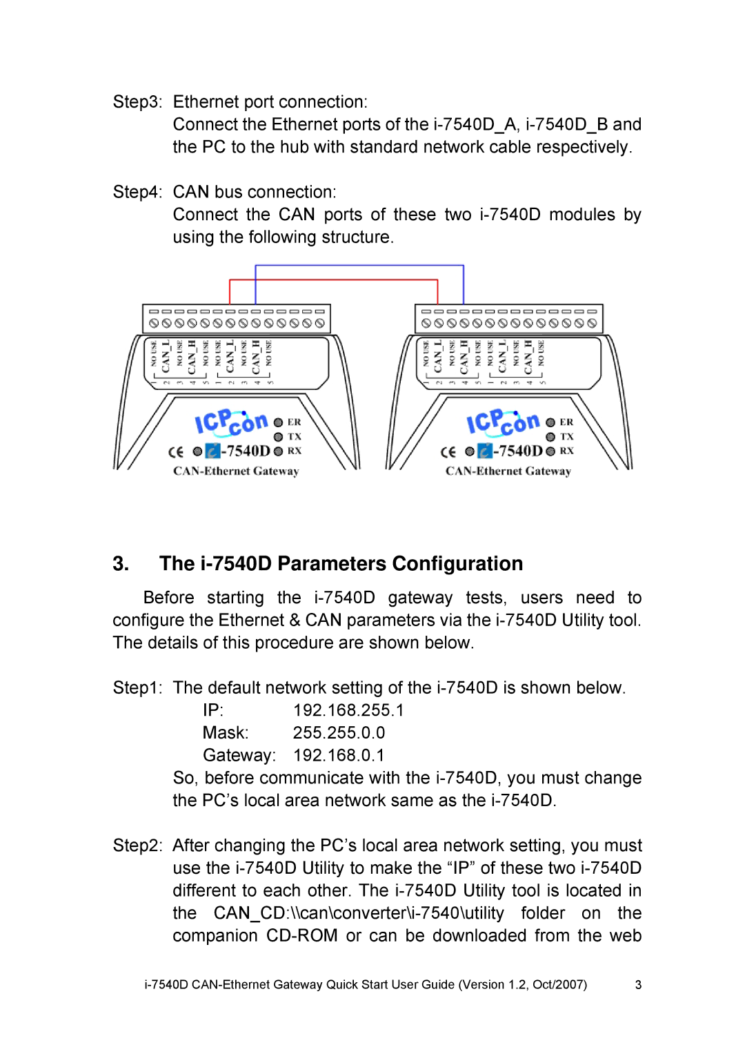 ICP DAS USA quick start I-7540D Parameters Configuration, Ethernet port connection 