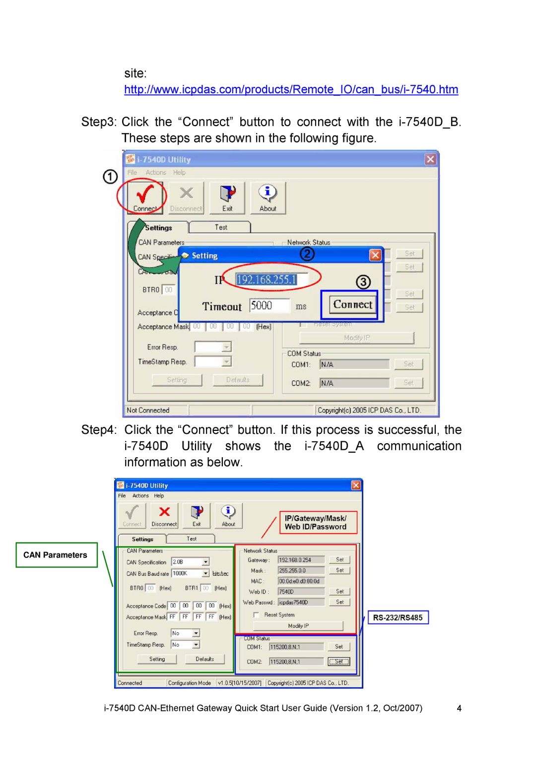 ICP DAS USA I-7540D quick start Can Parameters 