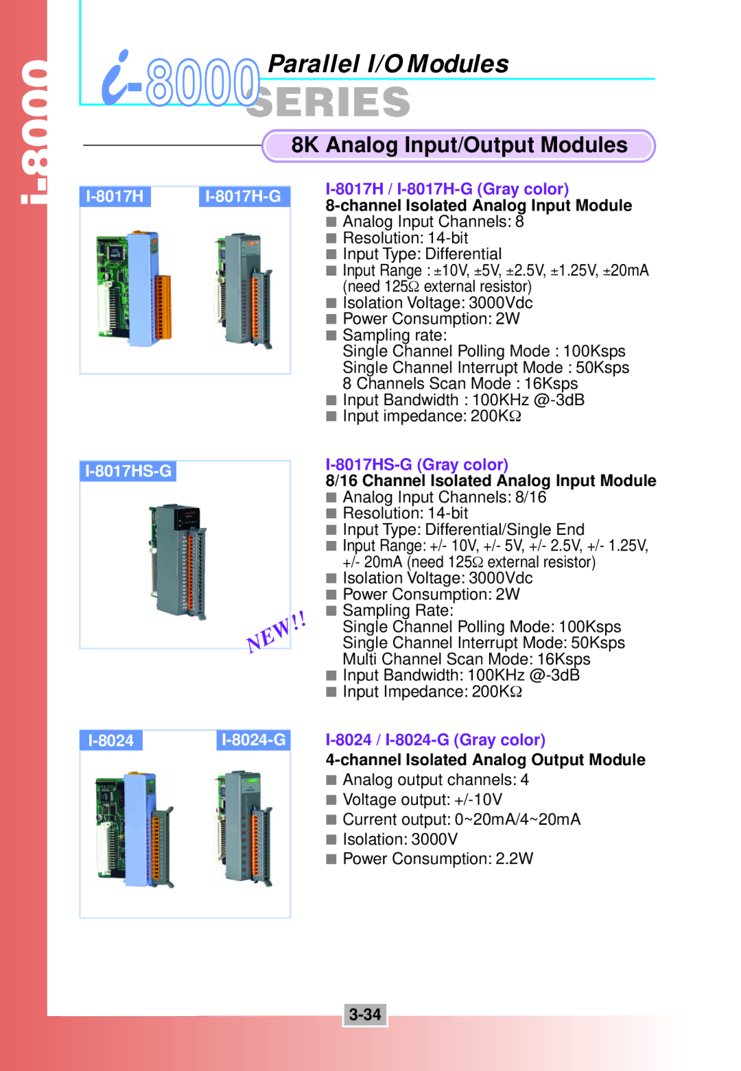 ICP DAS USA i-8000 Series manual 8K Analog Input/Output Modules, 8017H I-8017H-G 8017HS-G 8024I-8024-G, 8017HS-G Gray color 