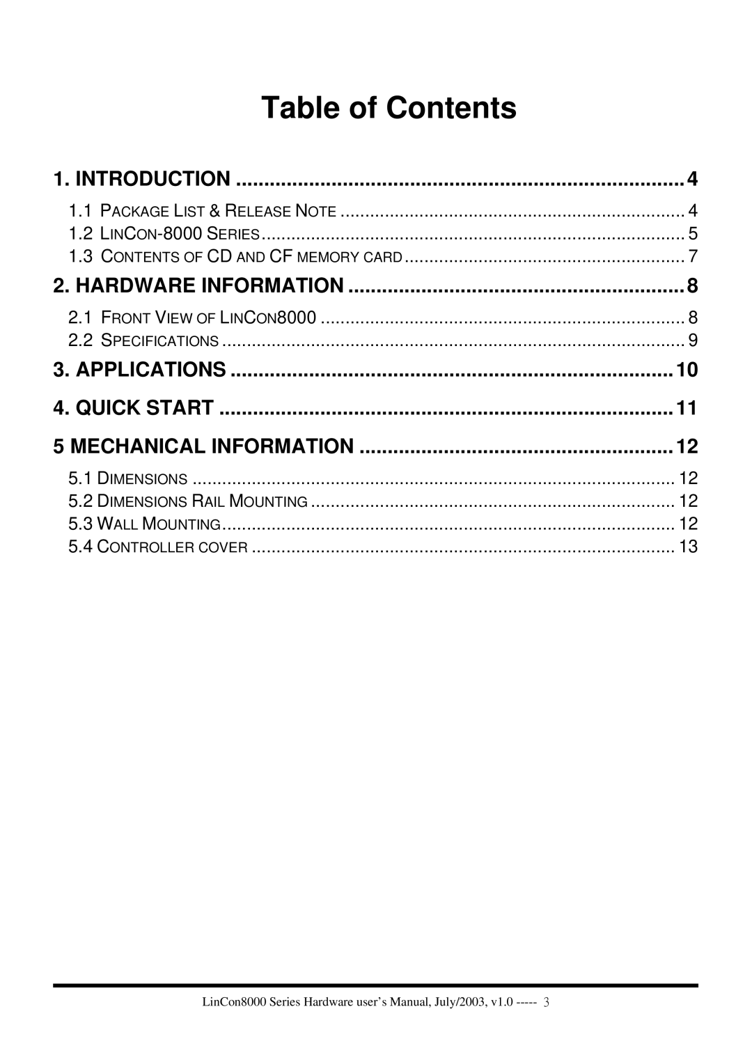 ICP DAS USA LinCon-8000 user manual Table of Contents 