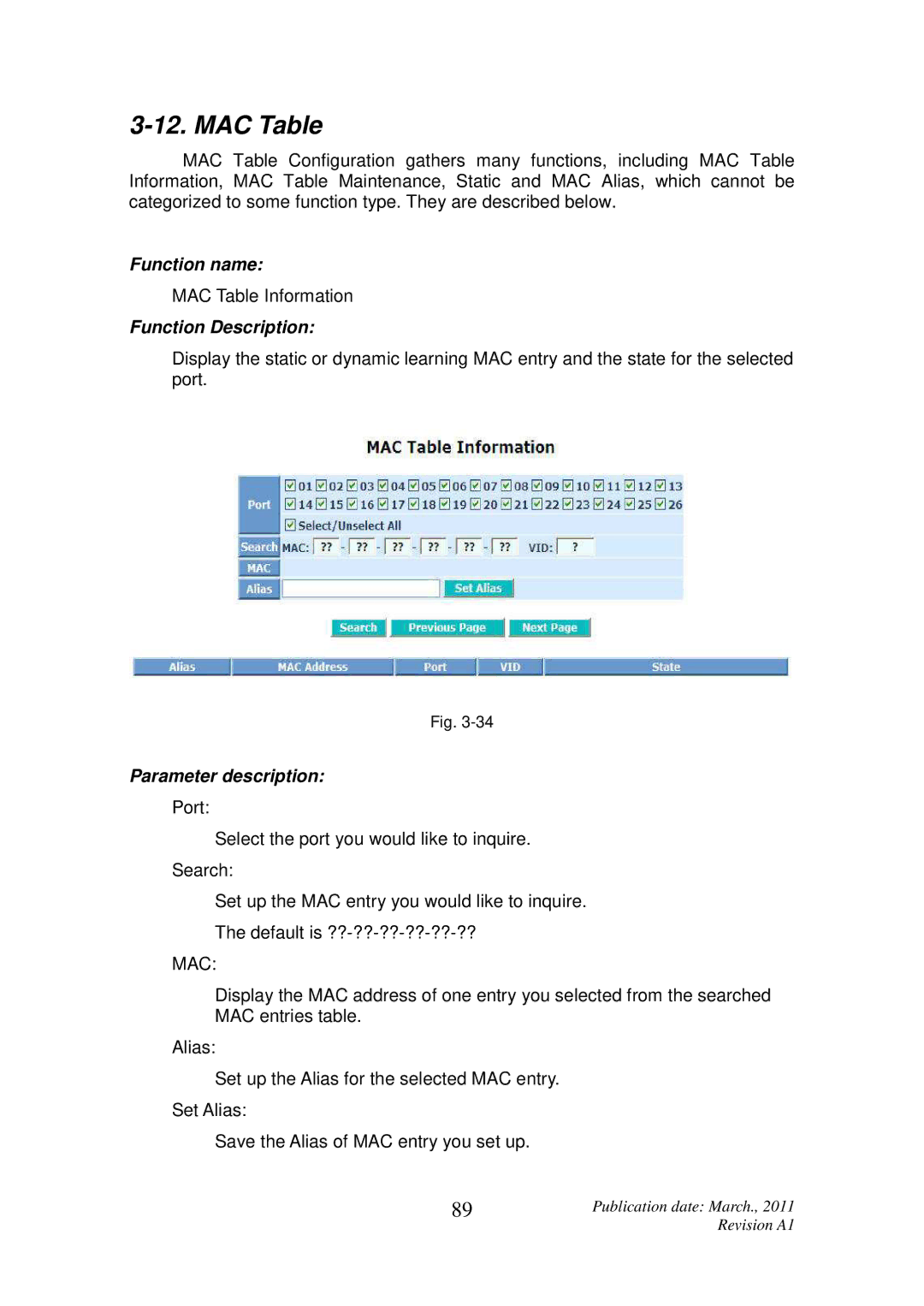 ICP DAS USA MSM-6226 user manual MAC Table 