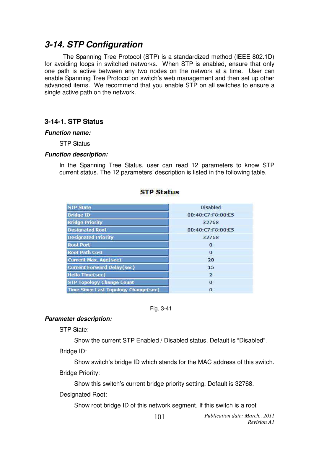 ICP DAS USA MSM-6226 user manual STP Configuration, 101, STP Status 