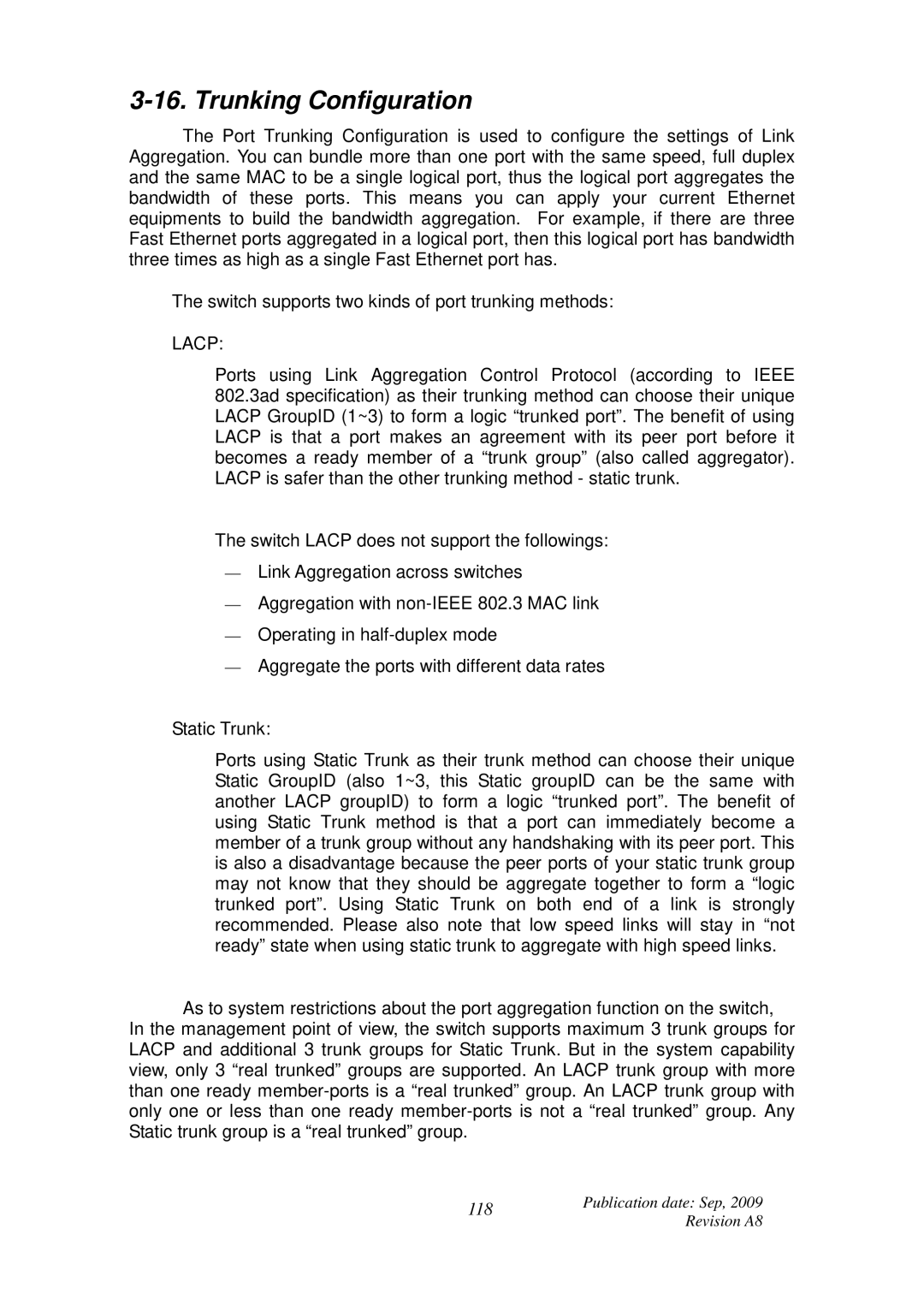 ICP DAS USA MSM-6226 user manual Trunking Configuration, Lacp 