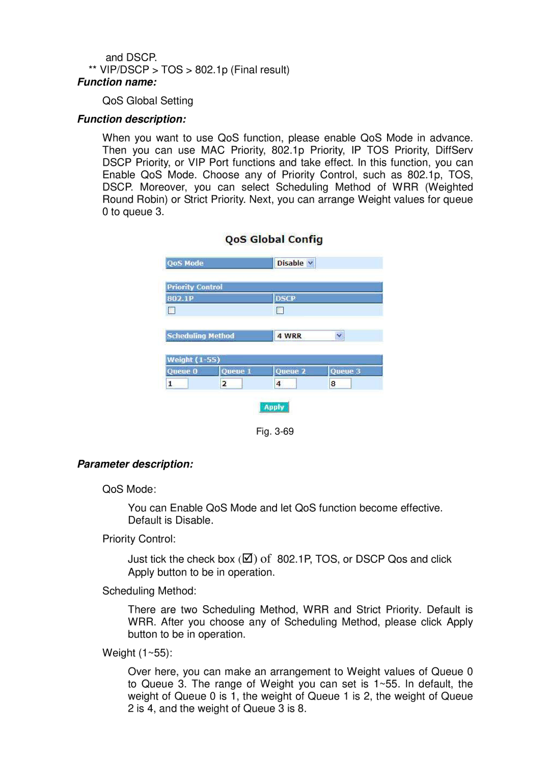 ICP DAS USA MSM-6226 user manual Dscp VIP/DSCP TOS 802.1p Final result 