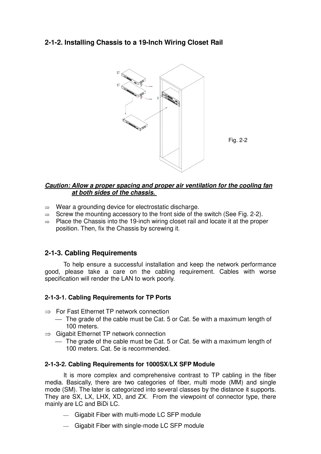 ICP DAS USA MSM-6226 user manual Installing Chassis to a 19-Inch Wiring Closet Rail, Cabling Requirements 