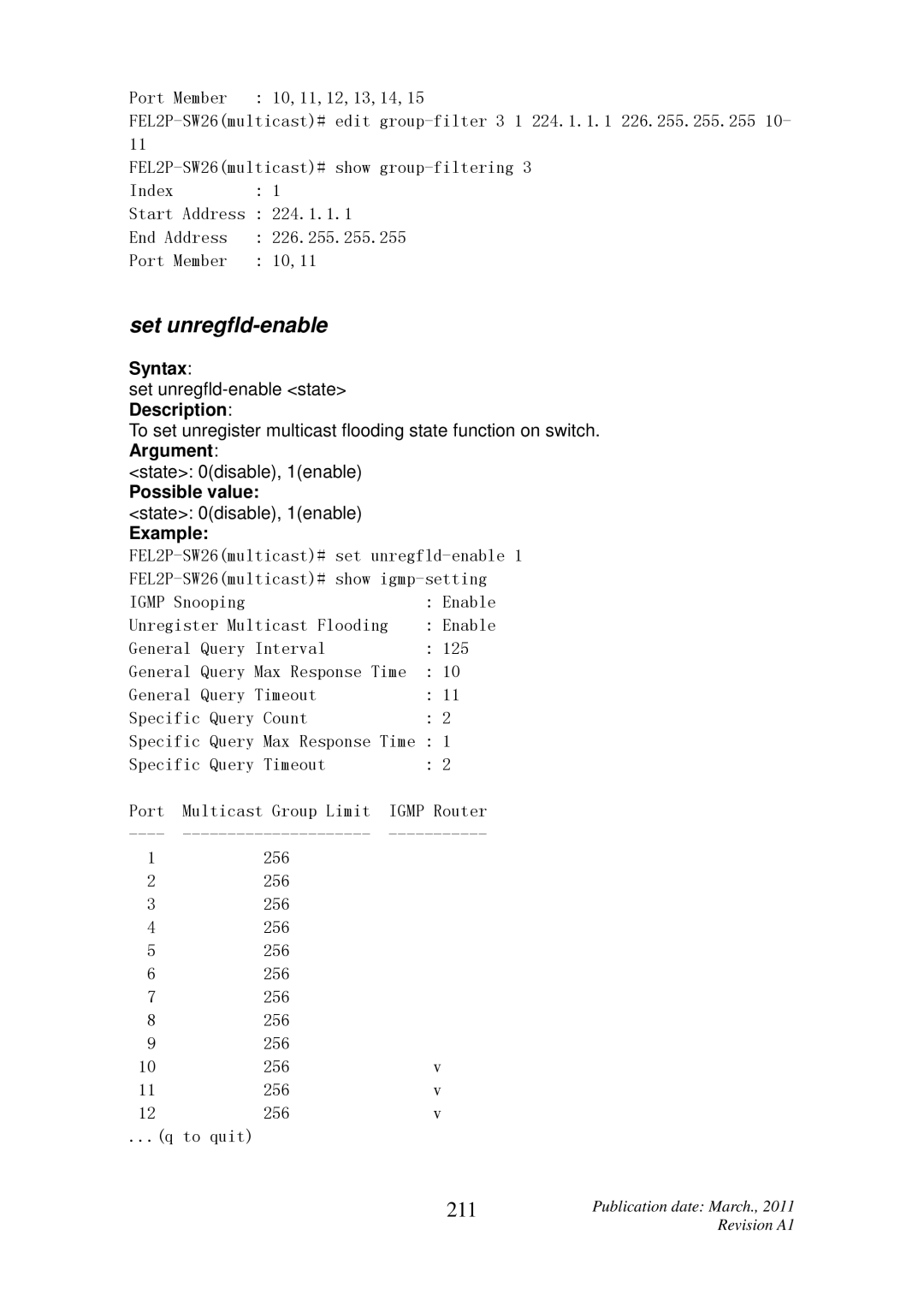 ICP DAS USA MSM-6226 user manual Set unregfld-enable, 211 