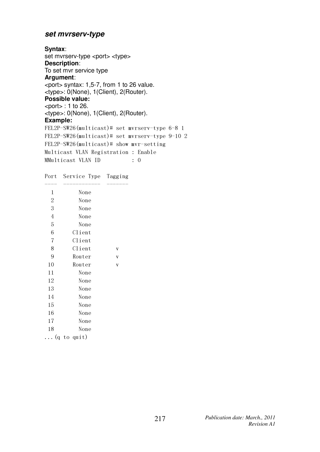 ICP DAS USA MSM-6226 user manual Set mvrserv-type, 217 