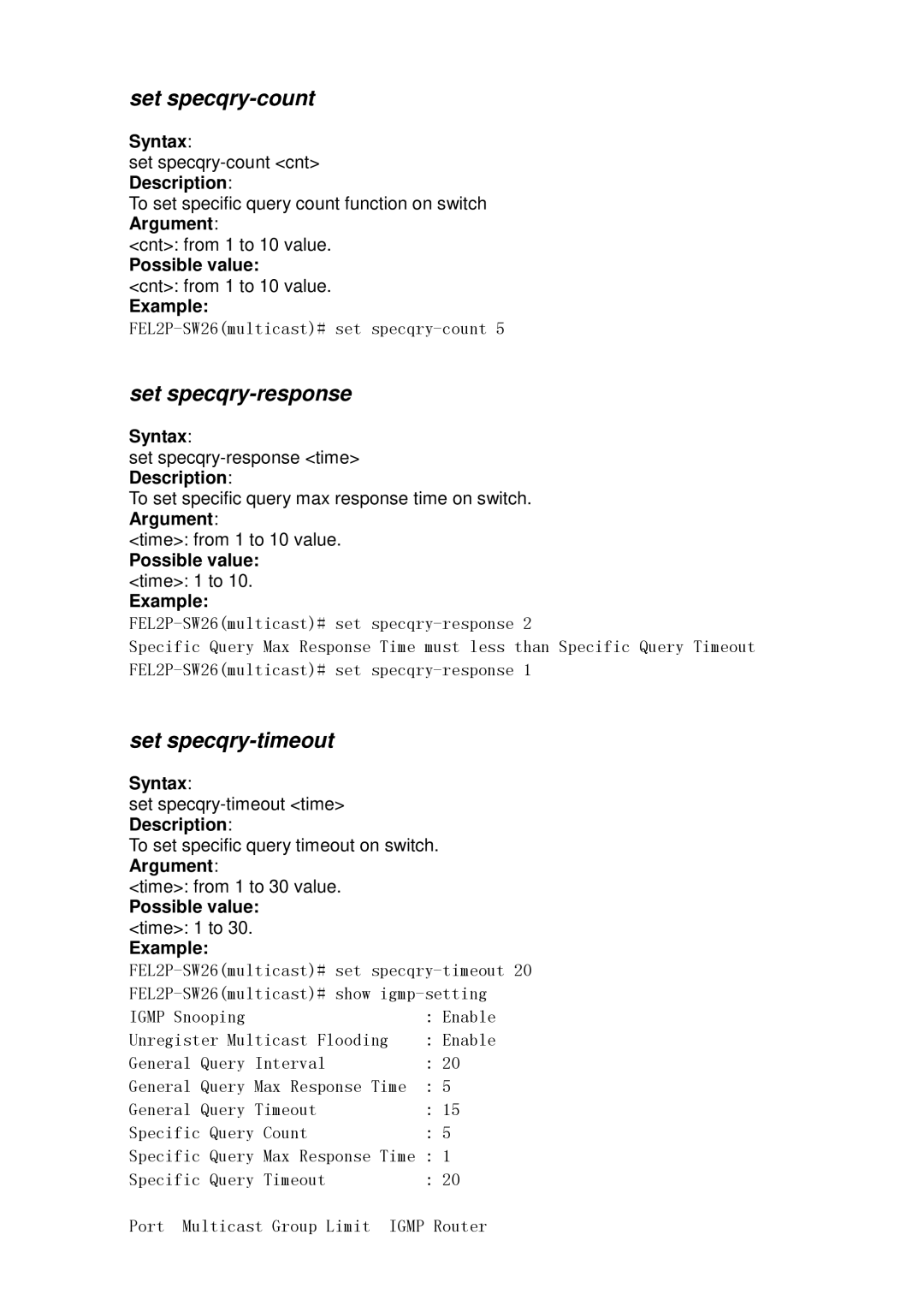 ICP DAS USA MSM-6226 user manual Set specqry-count, Set specqry-response, Set specqry-timeout 