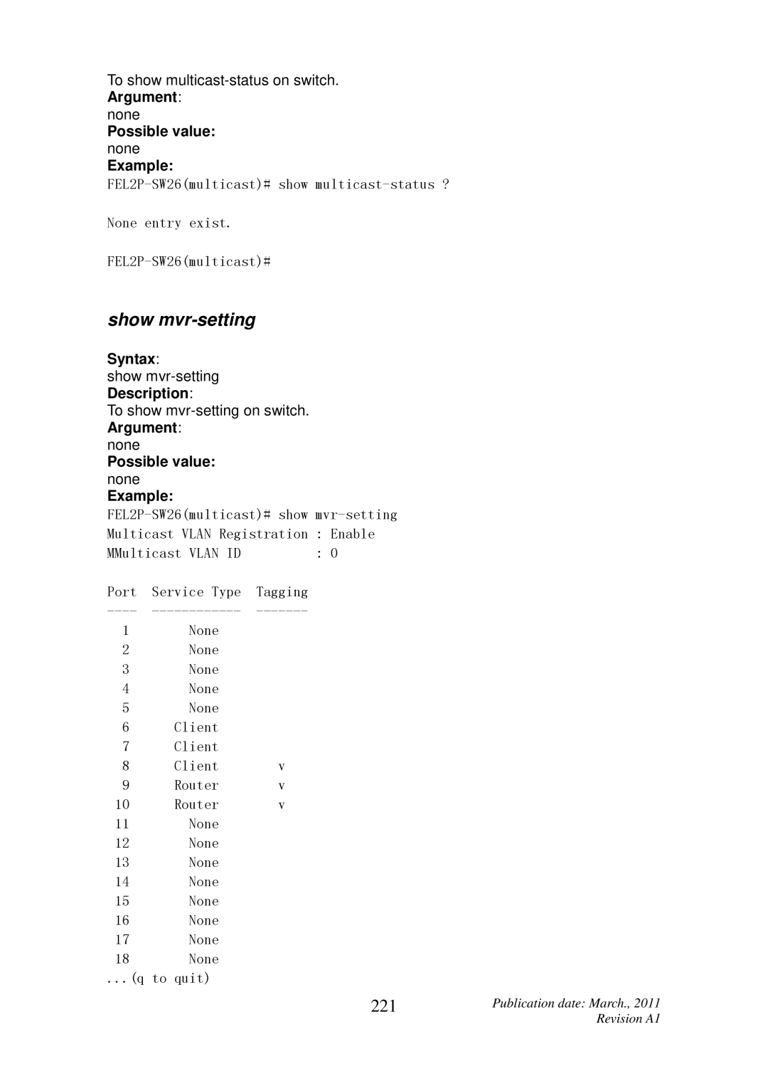 ICP DAS USA MSM-6226 user manual Show mvr-setting, 221 