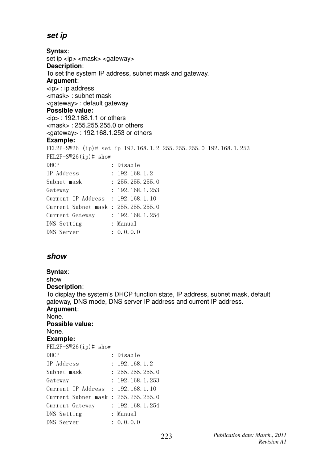 ICP DAS USA MSM-6226 user manual Set ip, 223 