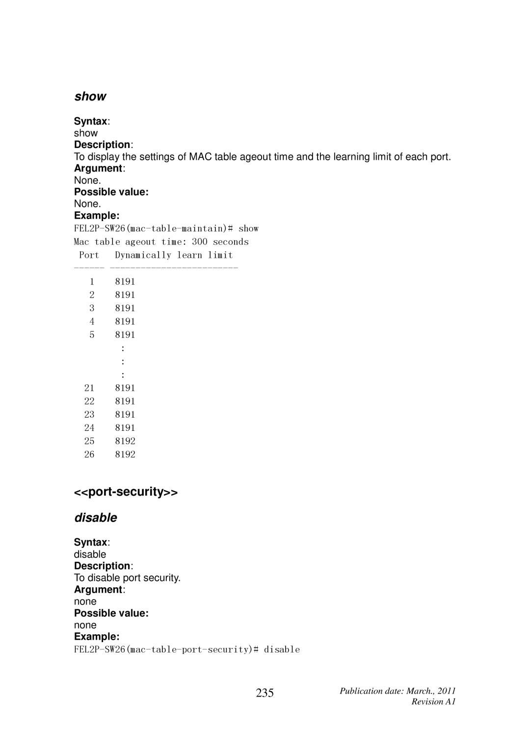 ICP DAS USA MSM-6226 user manual Disable, 235 