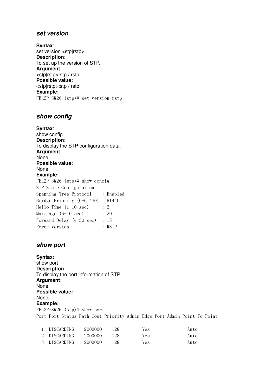 ICP DAS USA MSM-6226 user manual Set version, Show port, Syntax show port Description 