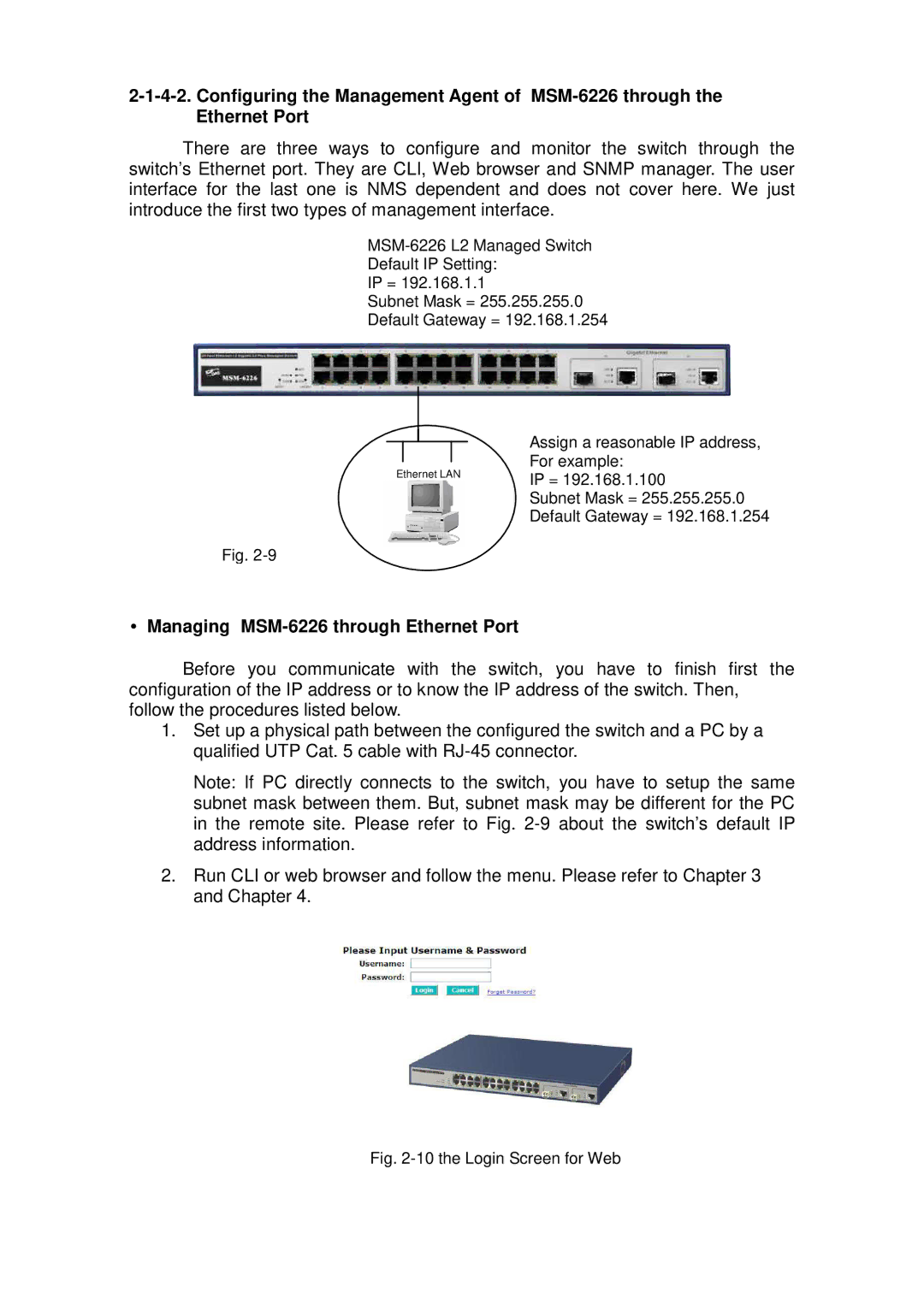 ICP DAS USA user manual Managing MSM-6226 through Ethernet Port, the Login Screen for Web 