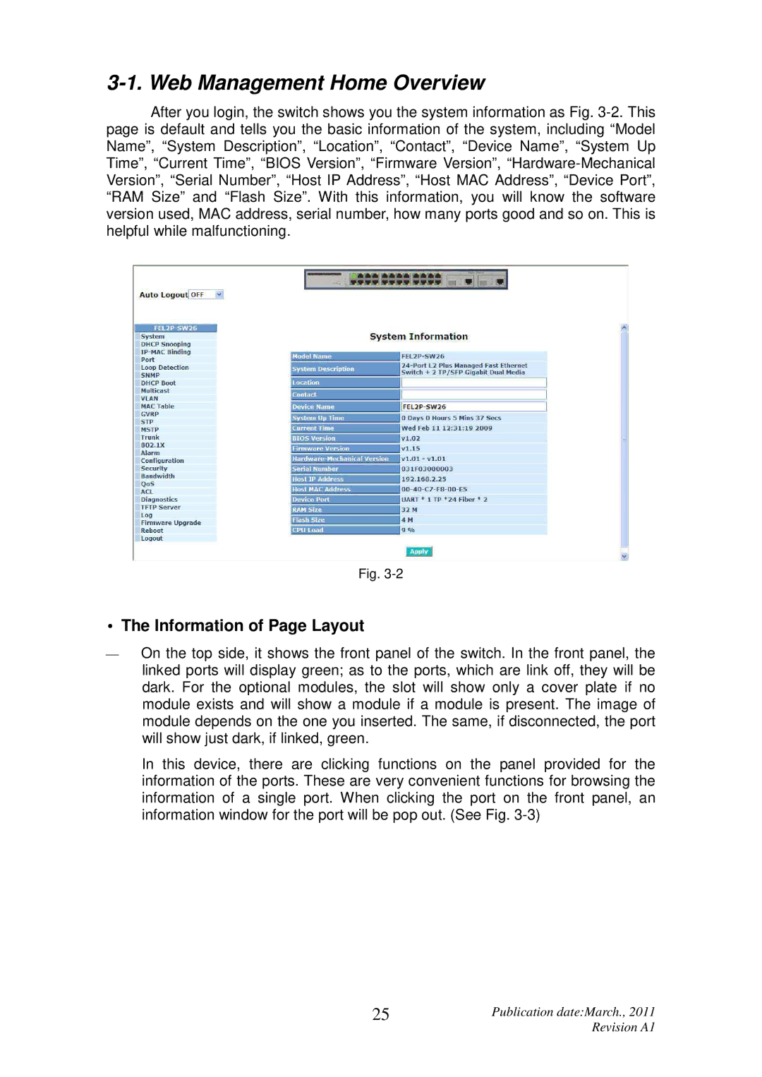 ICP DAS USA MSM-6226 user manual Web Management Home Overview, Information of Page Layout 