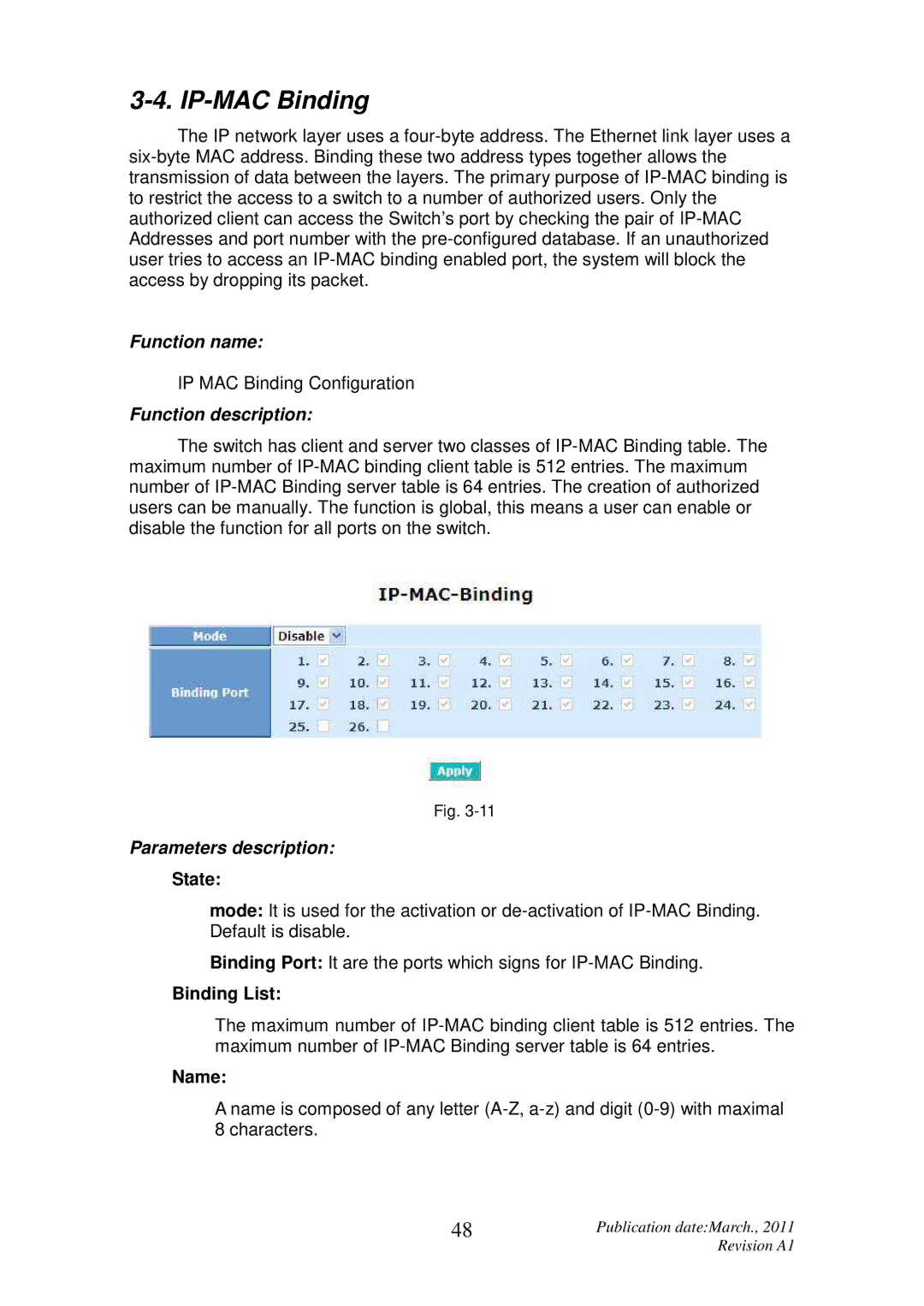 ICP DAS USA MSM-6226 user manual IP-MAC Binding, State, Binding List, Name 