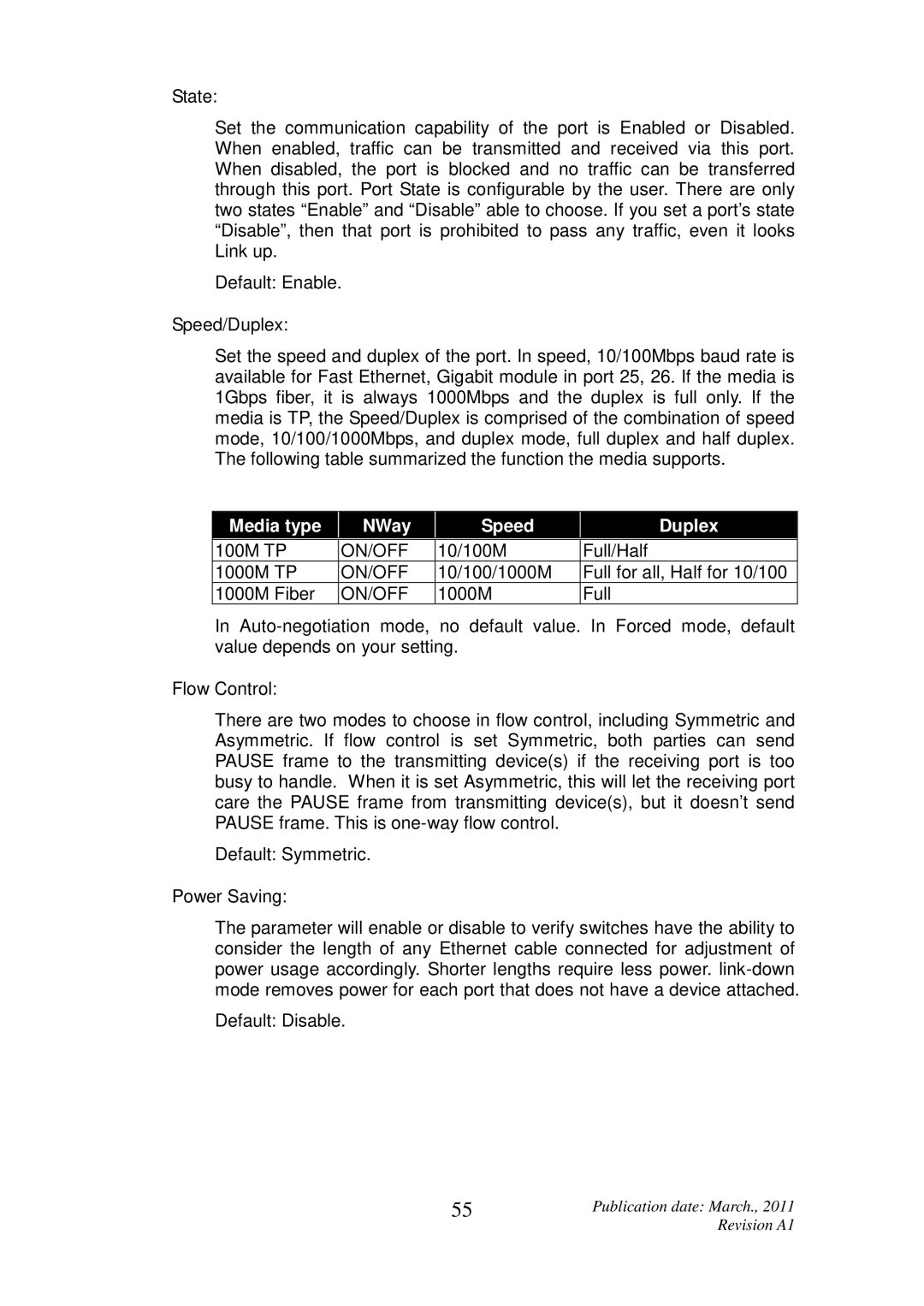 ICP DAS USA MSM-6226 user manual Media type NWay Speed Duplex 