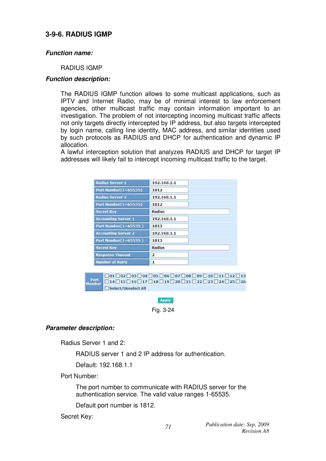 ICP DAS USA MSM-6226 user manual Radius Igmp 