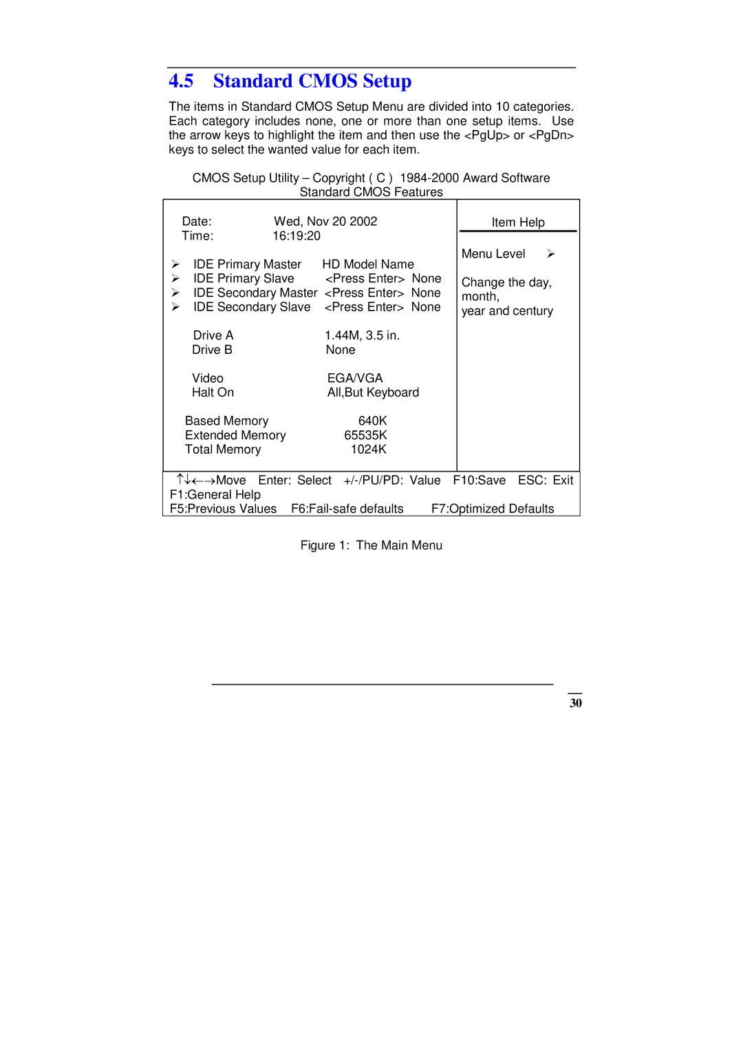 ICP DAS USA SAGP-845EV manual Standard Cmos Setup, Ega/Vga 