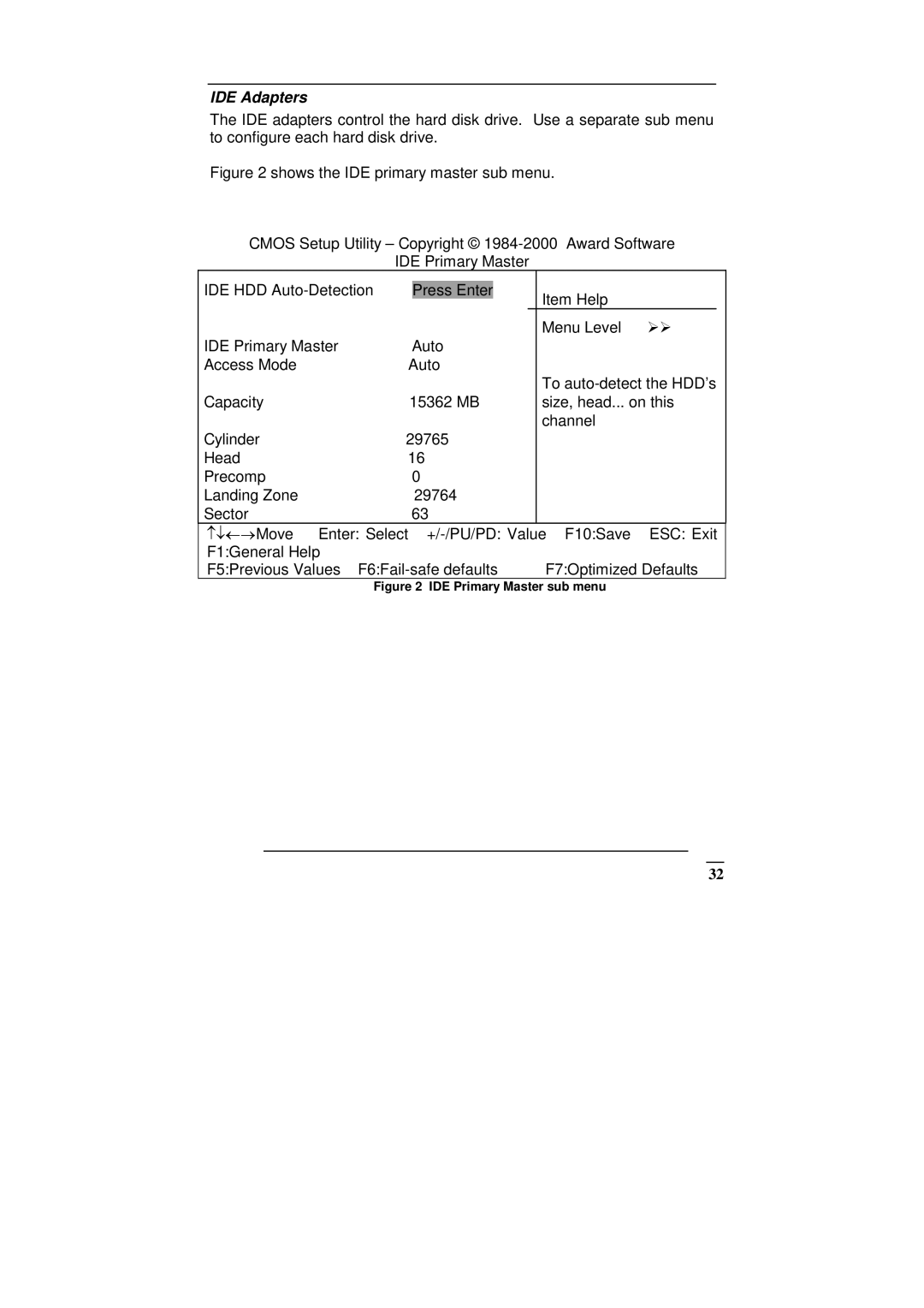 ICP DAS USA SAGP-845EV manual IDE Adapters, IDE Primary Master sub menu 