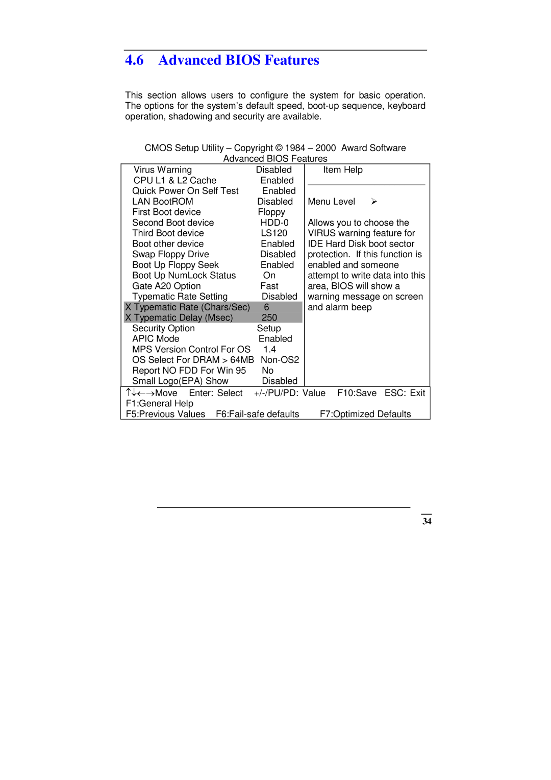 ICP DAS USA SAGP-845EV manual Advanced Bios Features 