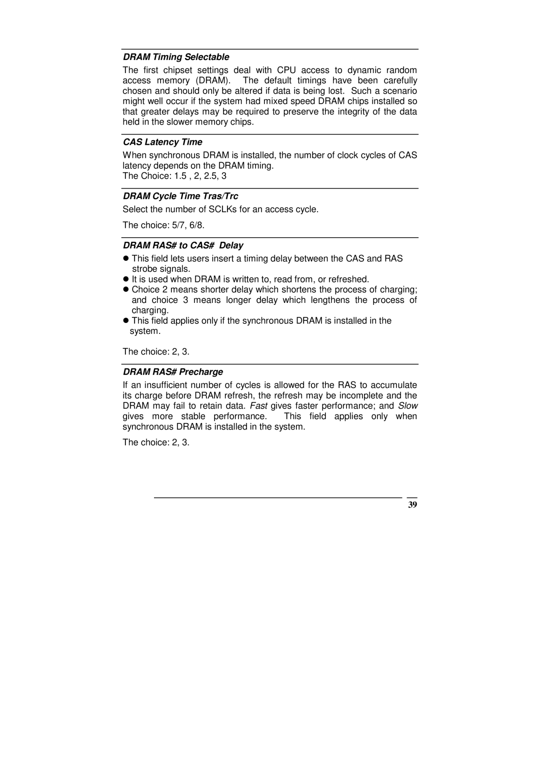 ICP DAS USA SAGP-845EV manual Dram Timing Selectable, CAS Latency Time, Dram Cycle Time Tras/Trc, Dram RAS# to CAS# Delay 