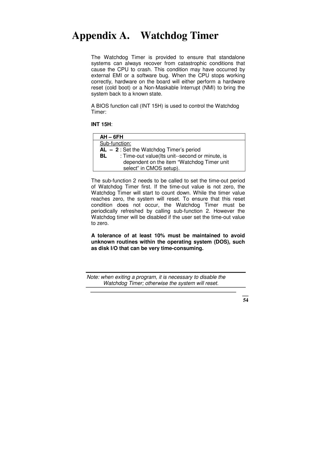 ICP DAS USA SAGP-845EV manual Appendix A. Watchdog Timer, INT 15H AH 6FH 