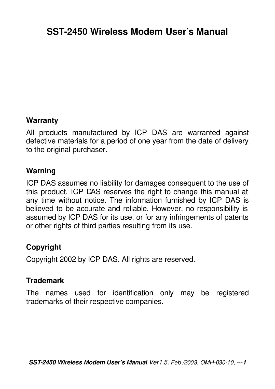 ICP DAS USA user manual SST-2450 Wireless Modem User’s Manual 