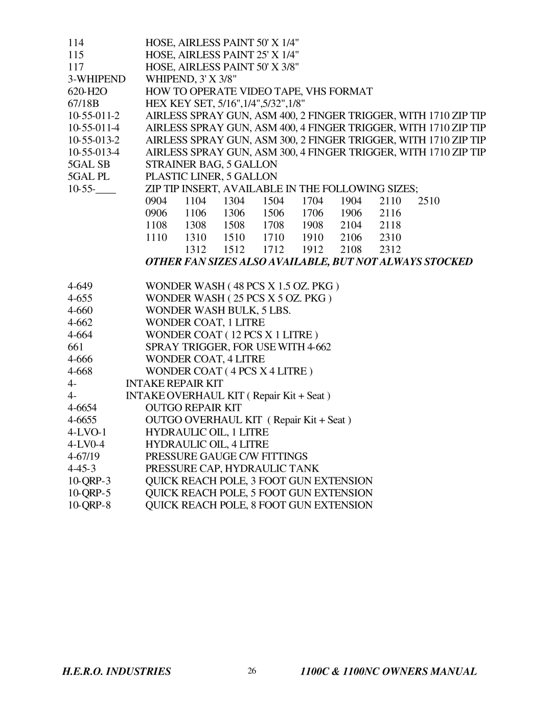 I.C.T.C. Holdings Corporation 1100C, 1100NC, Airless Spray Equipment owner manual HOSE, Airless Paint 50 X 1/4 