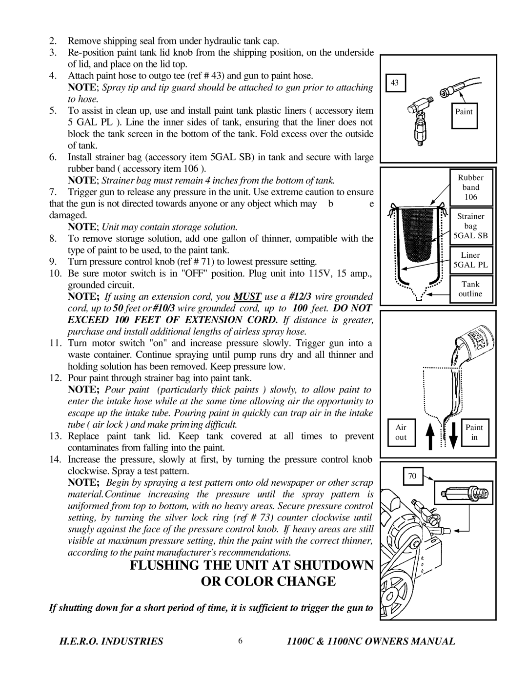 I.C.T.C. Holdings Corporation 1100NC, 1100C, Airless Spray Equipment Flushing the Unit AT Shutdown or Color Change 