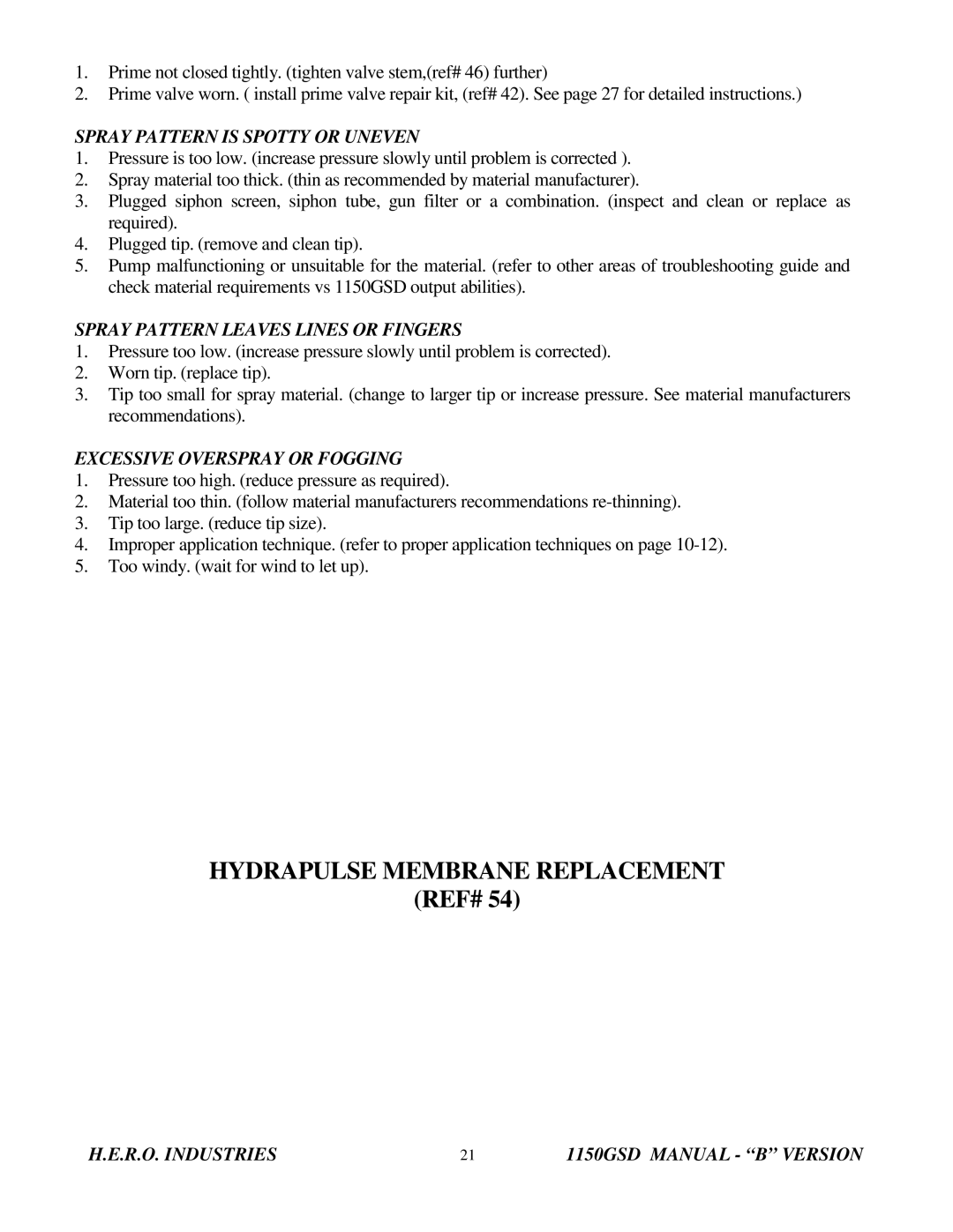 I.C.T.C. Holdings Corporation 1150GSD Hydrapulse Membrane Replacement, Spray Pattern is Spotty or Uneven 