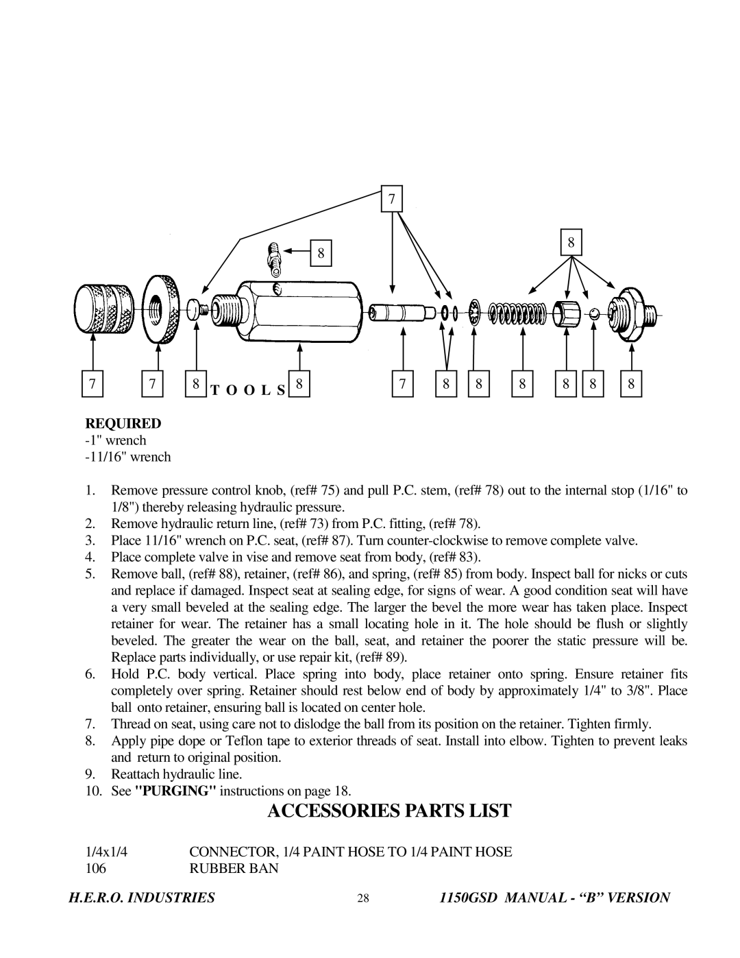 I.C.T.C. Holdings Corporation 1150GSD operating instructions Accessories Parts List, O L S 