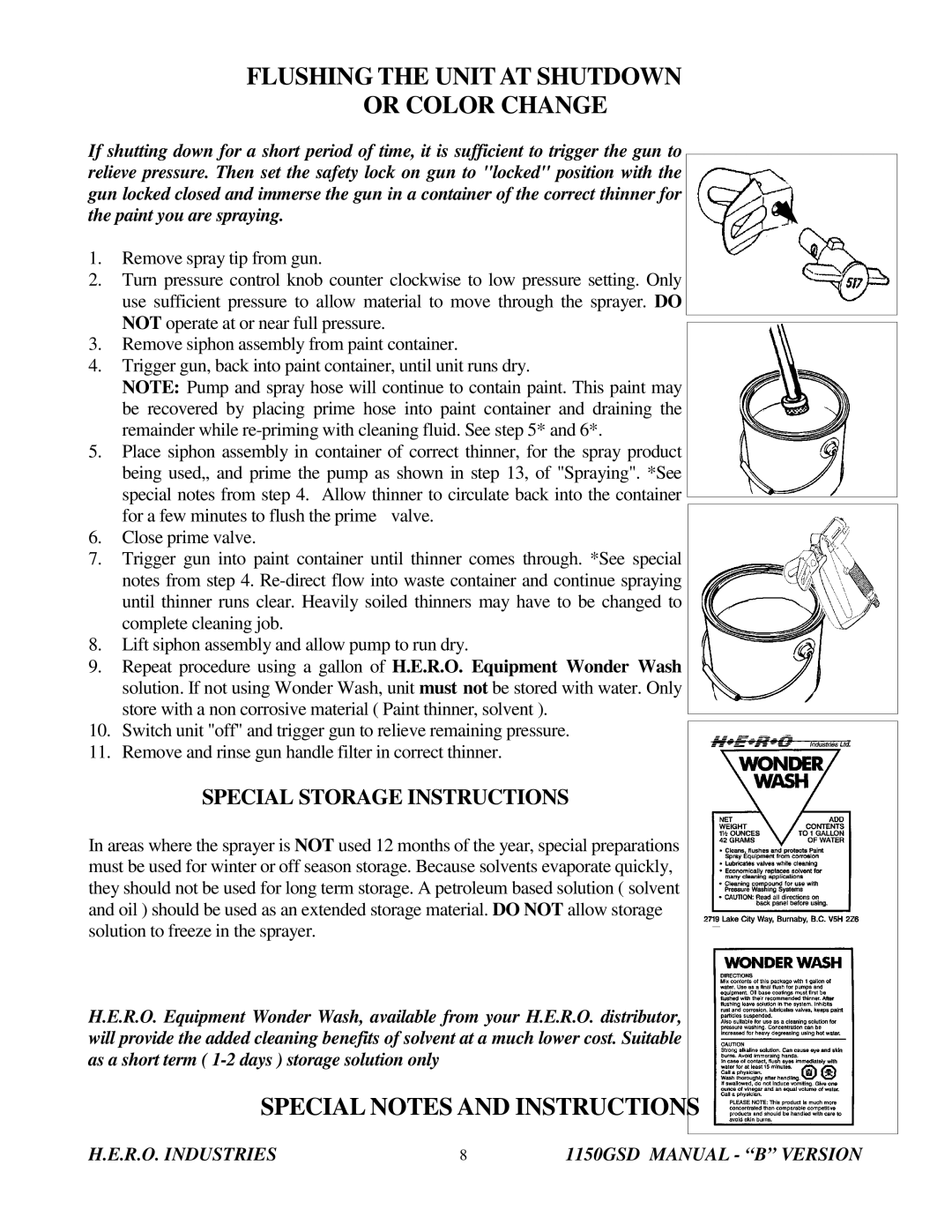 I.C.T.C. Holdings Corporation 1150GSD Flushing the Unit AT Shutdown Or Color Change, Special Notes and Instructions 