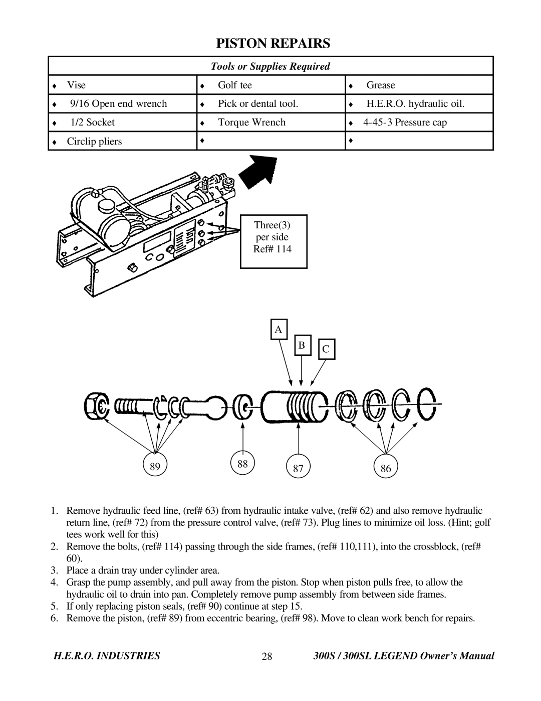 I.C.T.C. Holdings Corporation 300S Legend owner manual Piston Repairs 