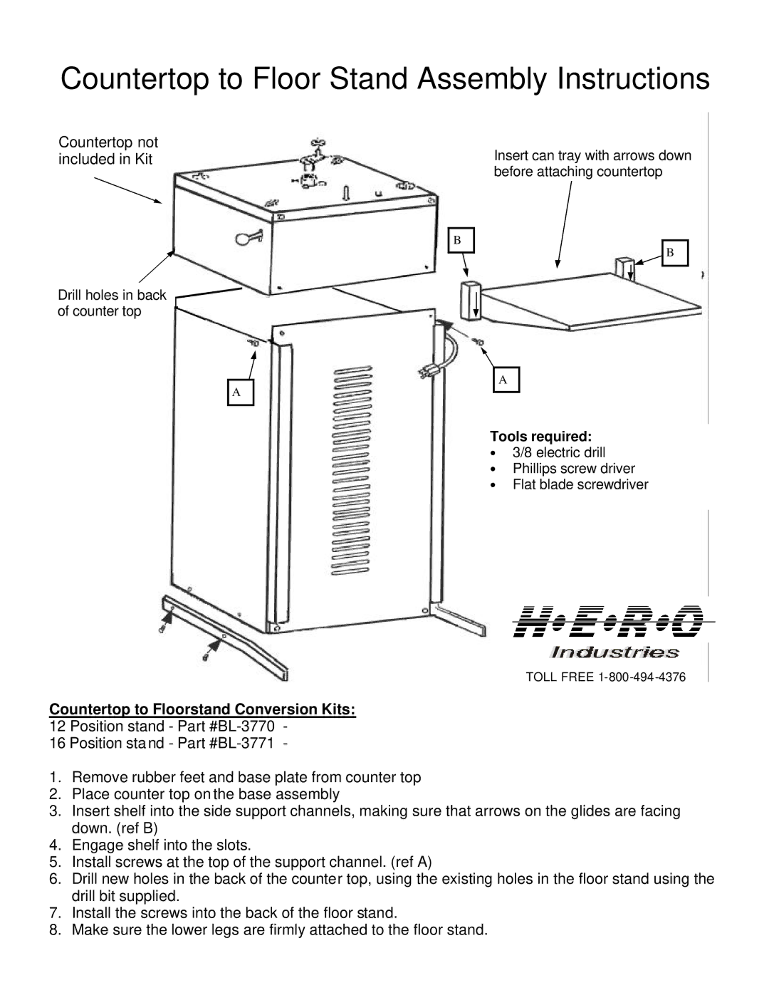 I.C.T.C. Holdings Corporation manual Countertop to Floor Stand Assembly Instructions, Countertop not included in Kit 