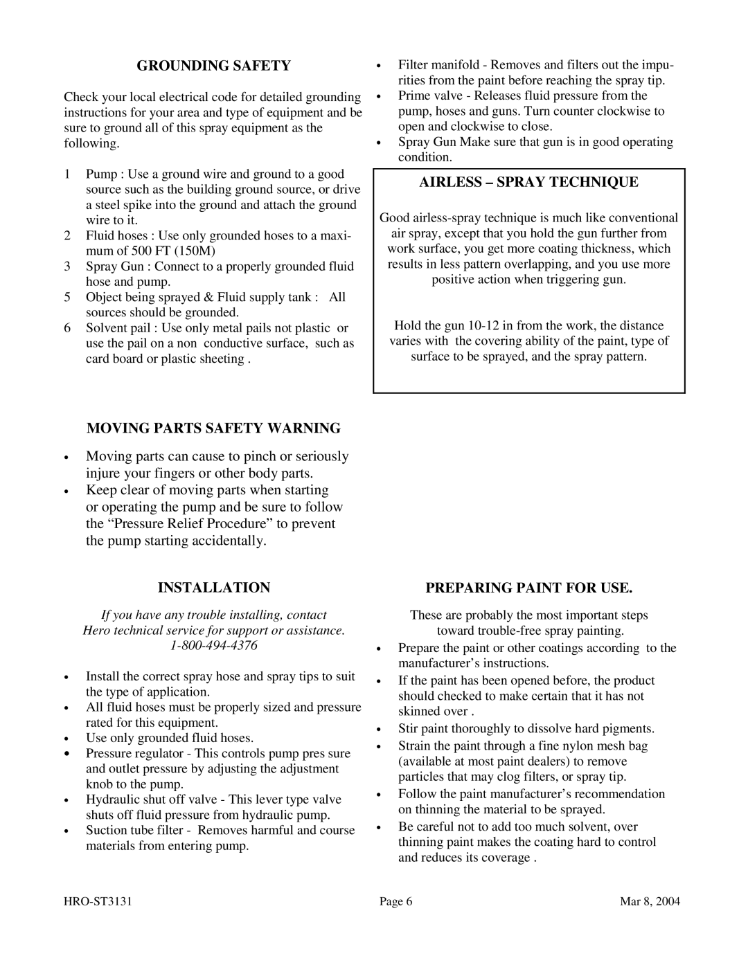 I.C.T.C. Holdings Corporation HRO-ST3131 operating instructions Grounding Safety, Moving Parts Safety Warning, Installation 