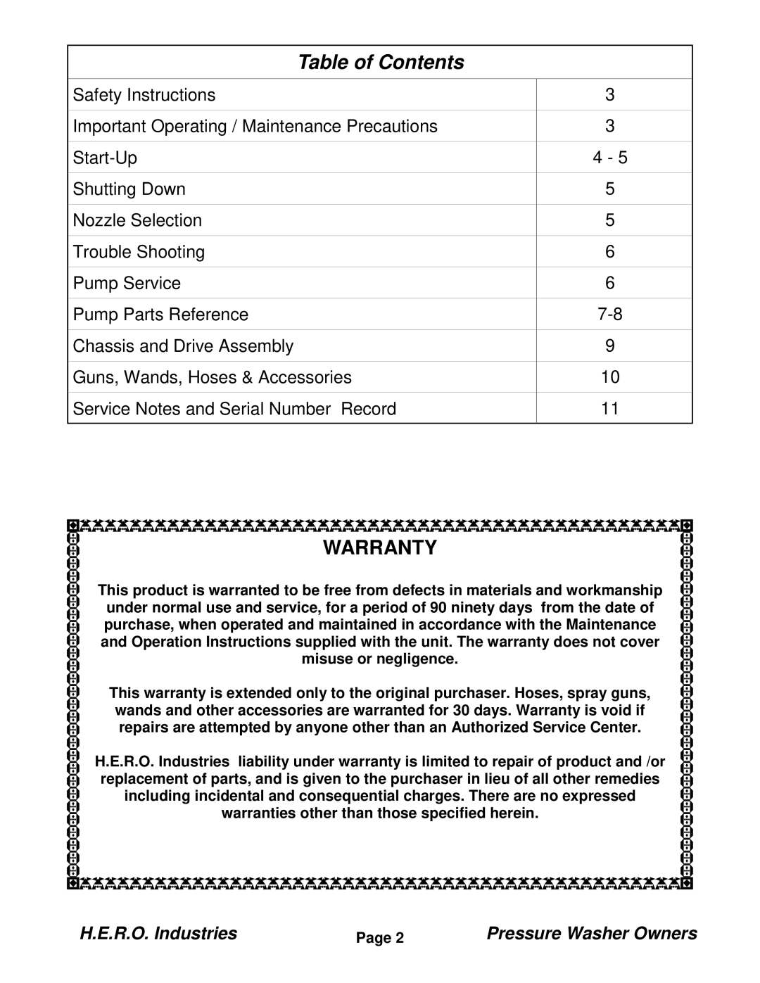 I.C.T.C. Holdings Corporation PW2424-LD manual Table of Contents 