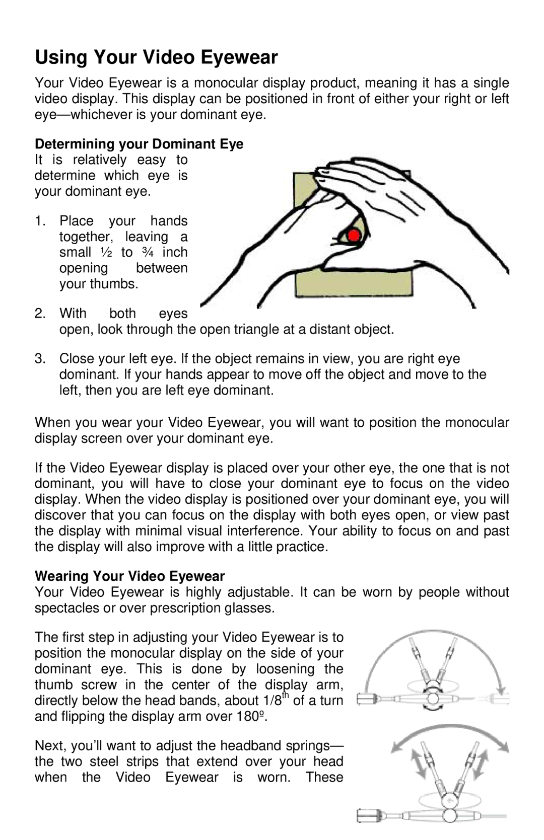 Icuiti M920-CF manual Using Your Video Eyewear, Wearing Your Video Eyewear 