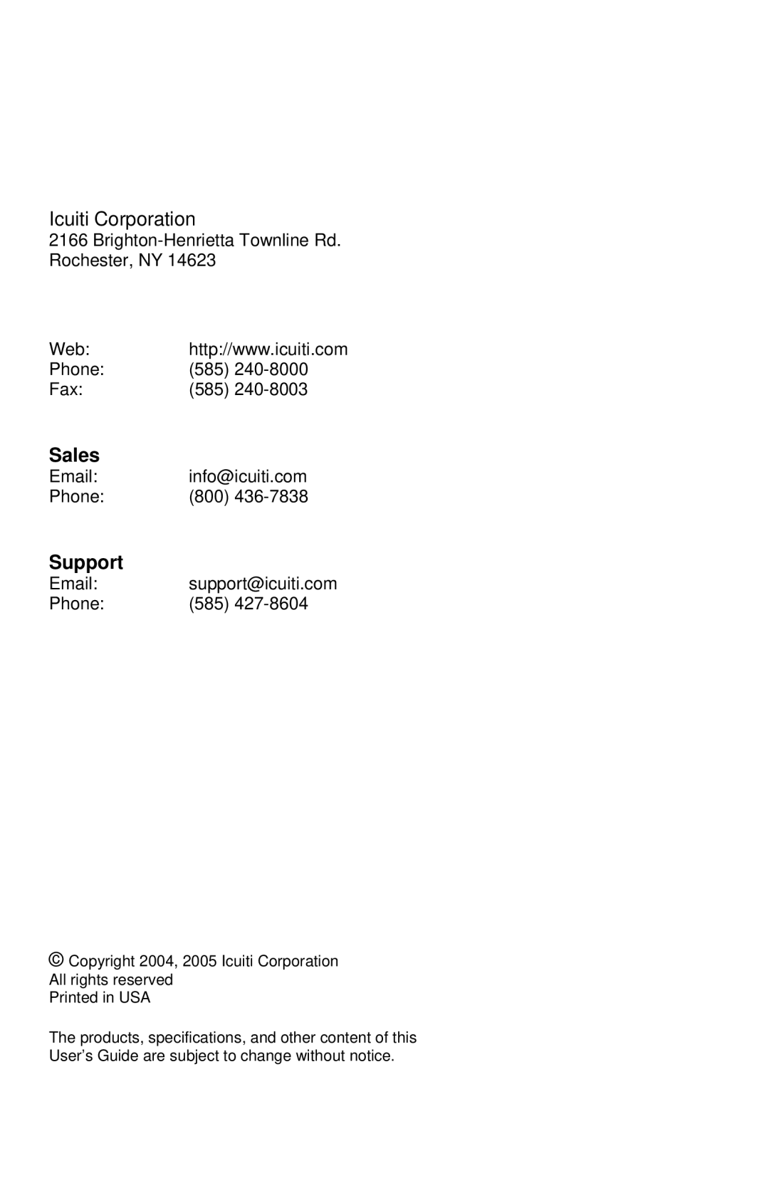 Icuiti M920-CF manual Sales, Support 