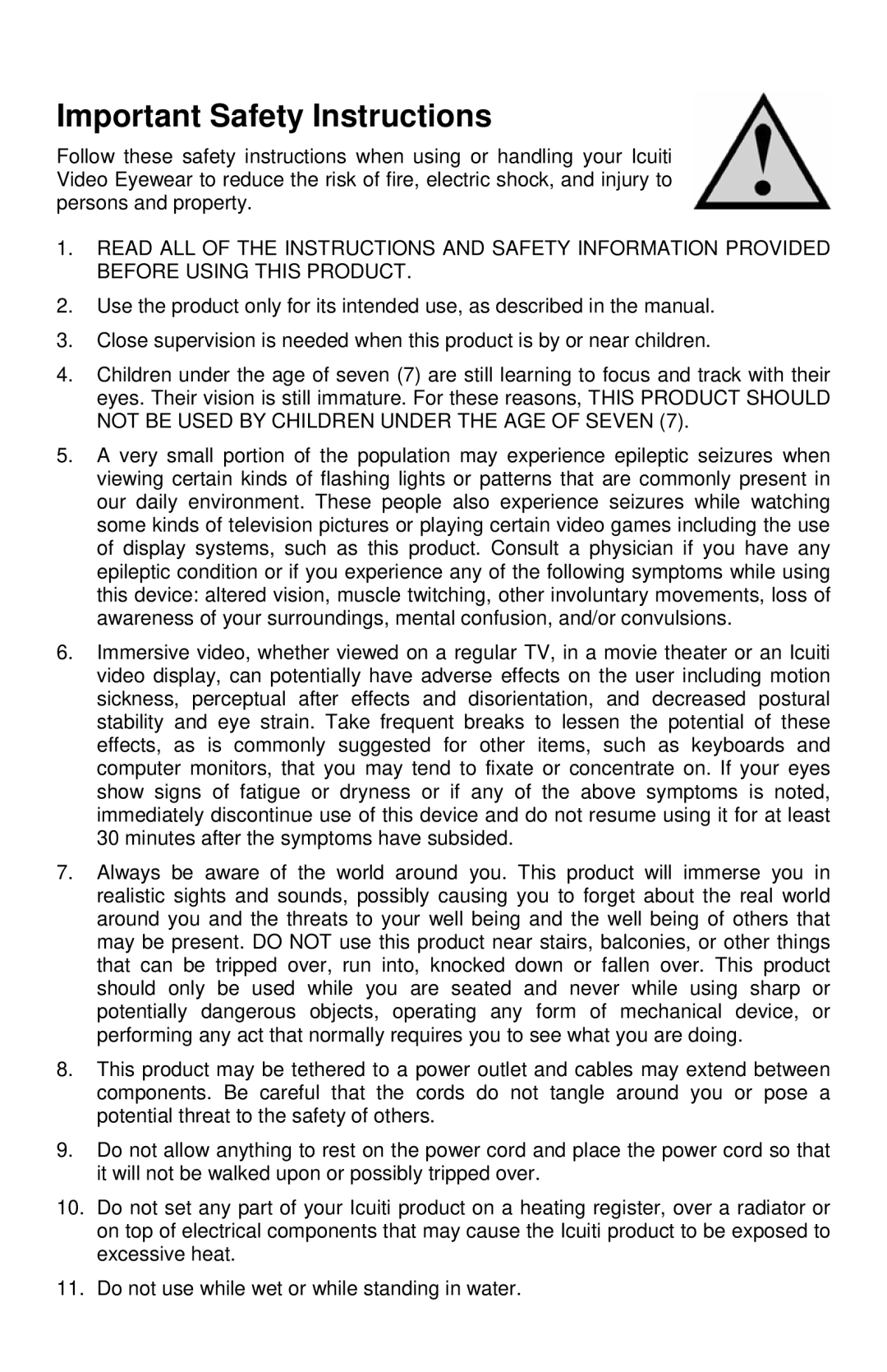 Icuiti M920-CF manual Important Safety Instructions 